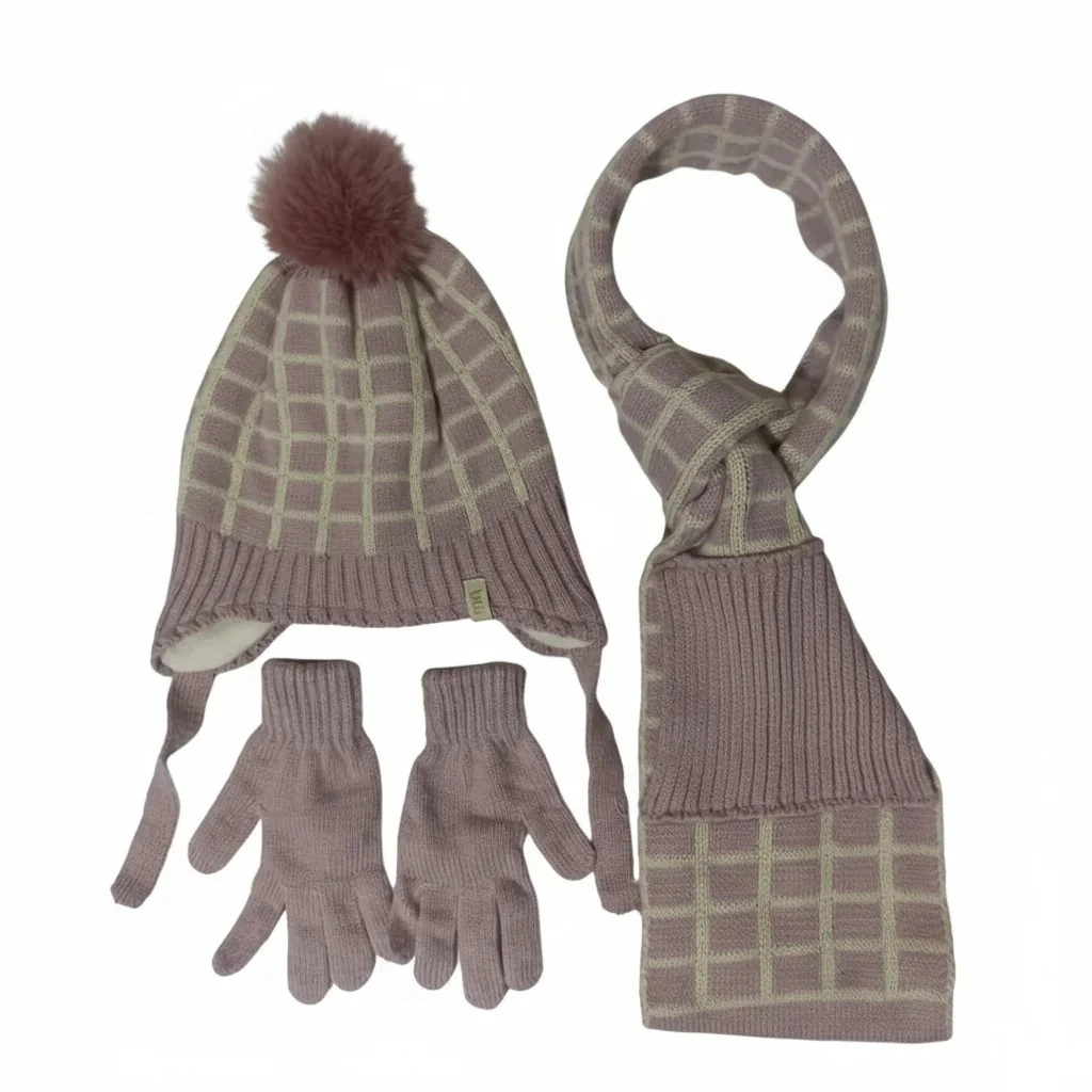 Kız Çocuk Atkı Bere Eldiven 4-8 yaş - Eflatun