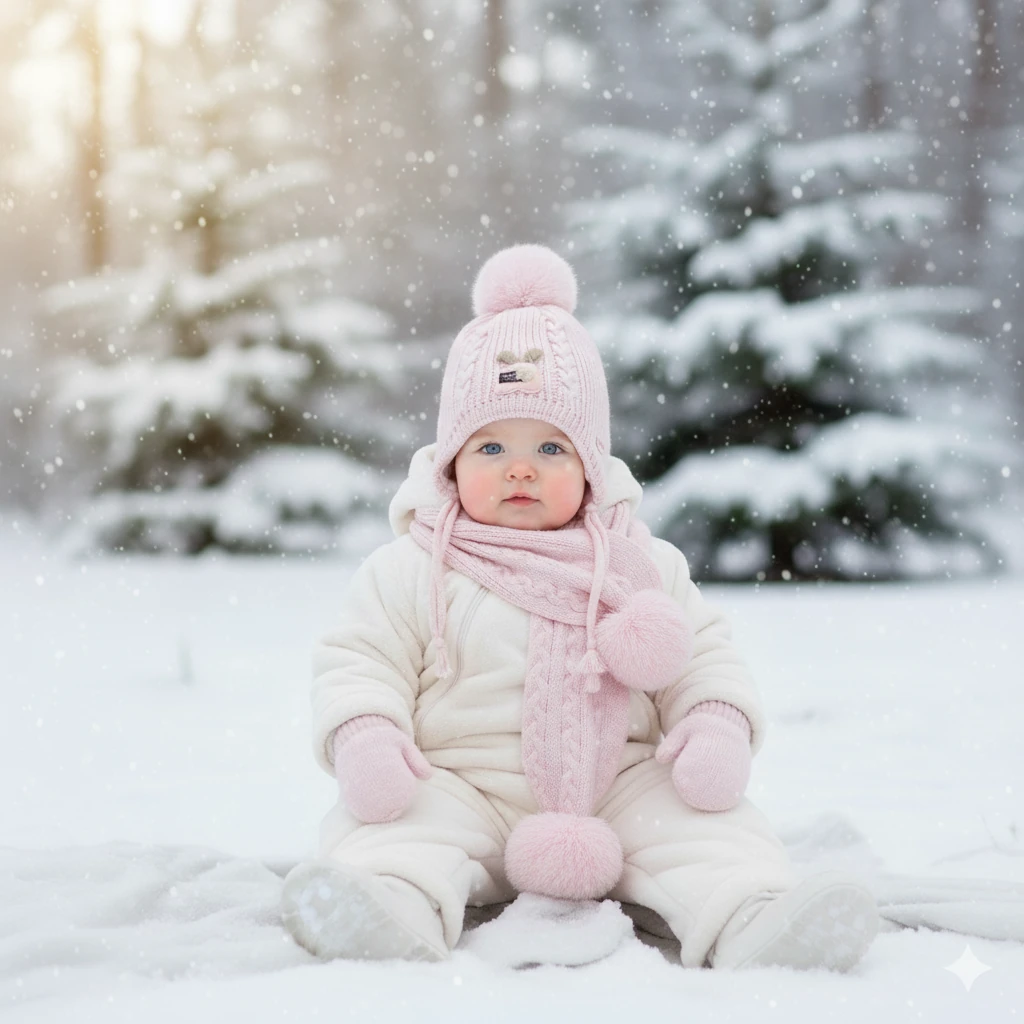 Kız Bebek Atkı Bere Eldiven Takımı 0-18 Ay