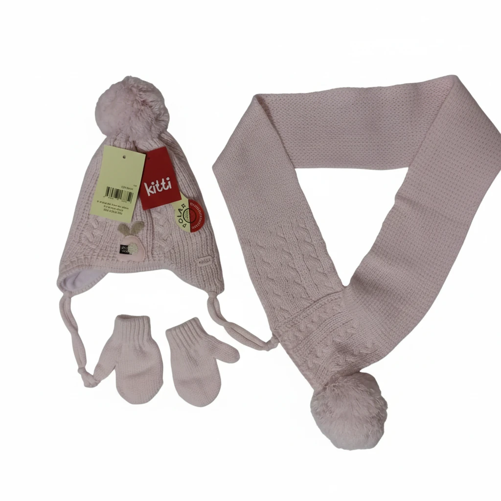 Kız Bebek Atkı Bere Eldiven Takımı 0-18 Ay