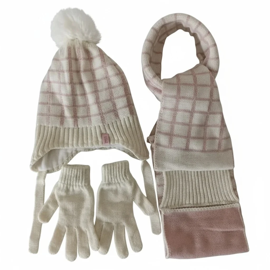 Kız Çocuk Atkı Bere Eldiven 4-8 yaş - Krem