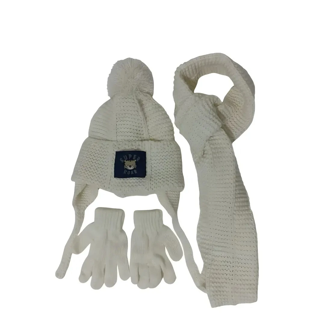 Erkek Çocuk Atkı, Bere, Eldiven Takımı 1-4 Yaş - Krem