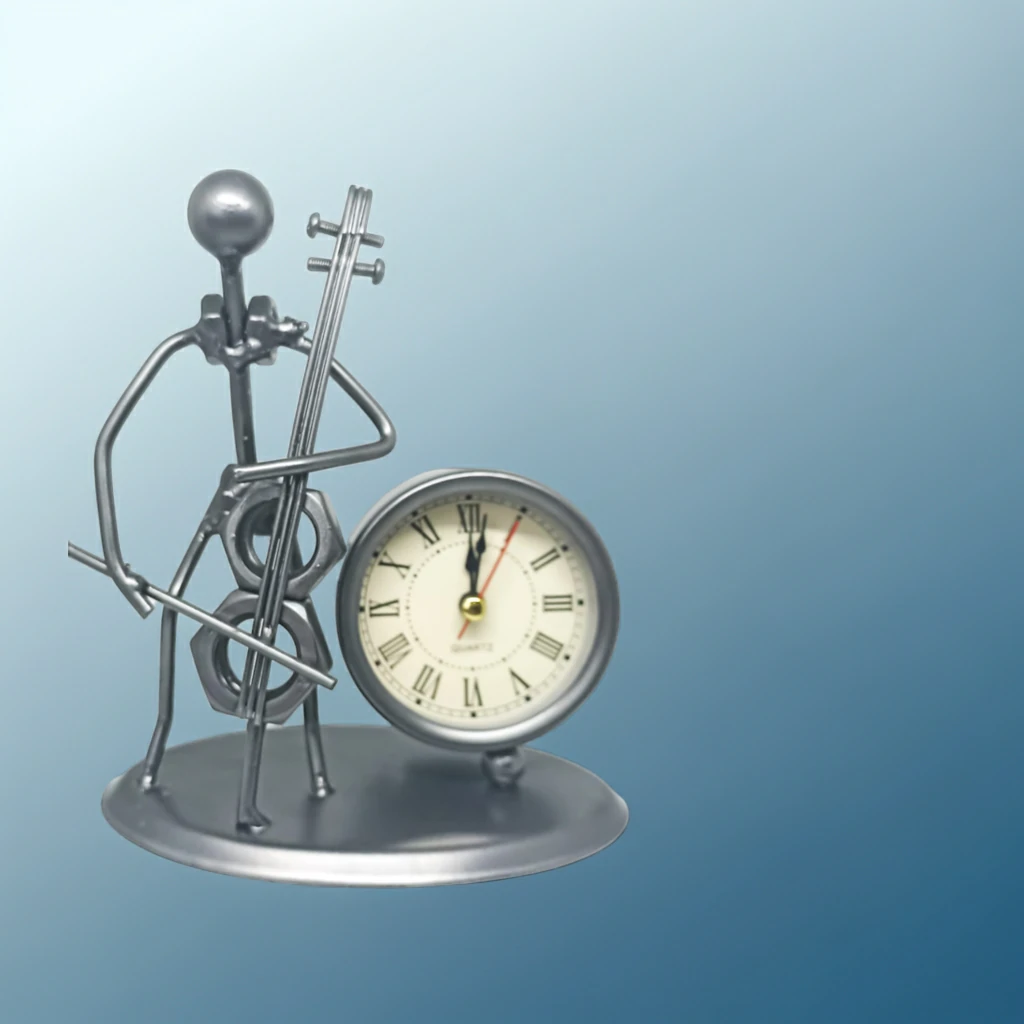 Masa Üstü Metal Saat Çello Çalan Müzisyen