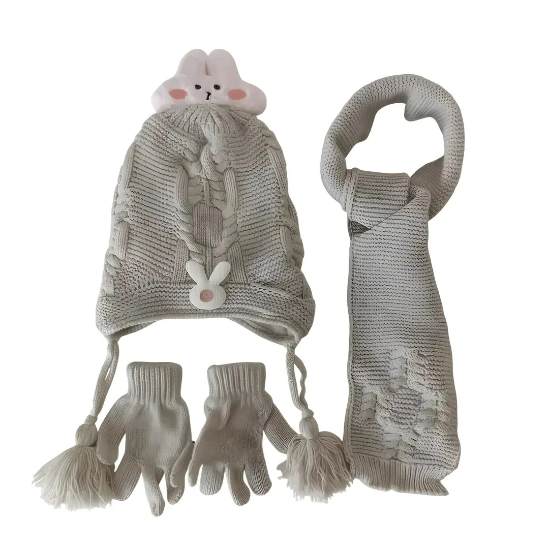 Kız Çocuk Atkı Bere Eldiven Takımı 1-4 Yaş - Gri