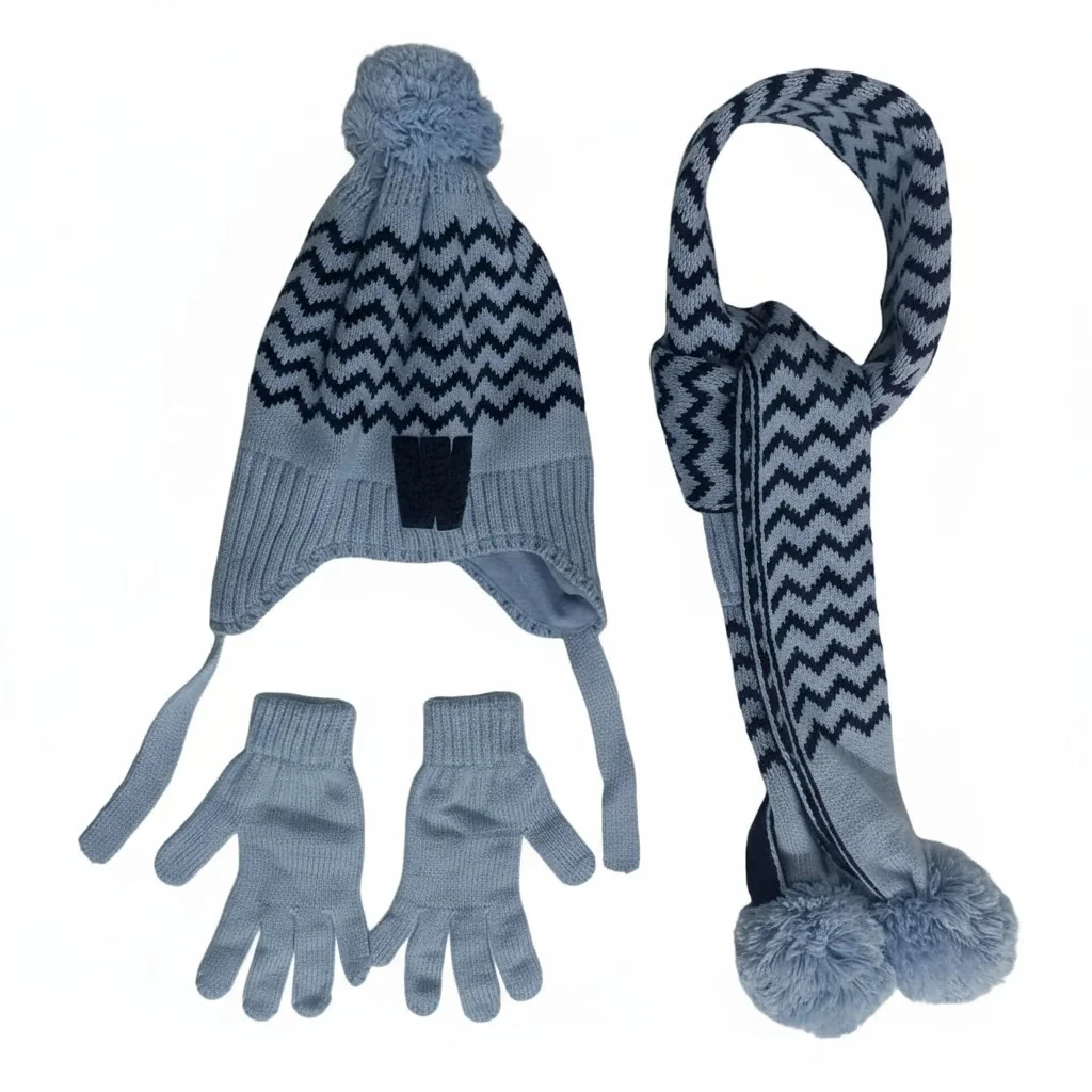 Erkek Çocuk Atkı Bere Eldiven 4-8 yaş - Mavi