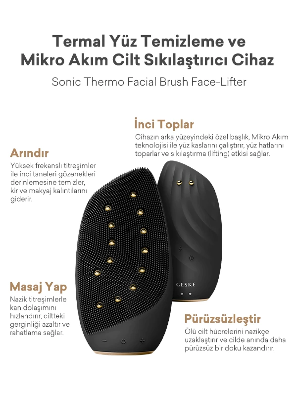 Termal Yüz Temizleme ve Mikro Akım Cilt Sıkılaştırıcı Cihaz | Sonic Thermo Facial Brush Face-Lifter