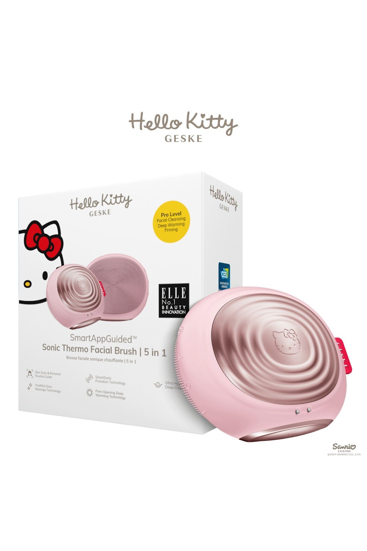 Hello Kitty Titreşimli Yüz Temizleme ve Isılı Masaj Cihazı | Sonic Thermo Facial Brush - Hello Kitty Pembe