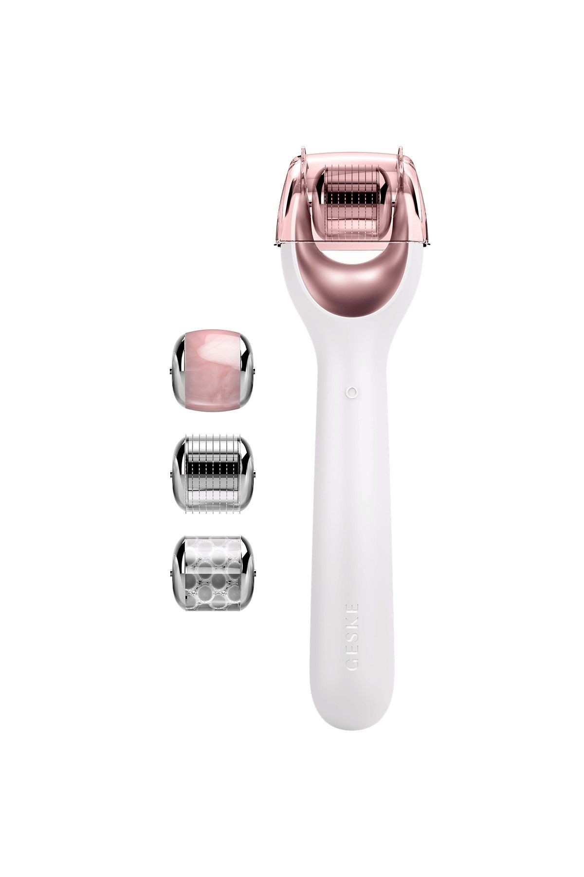 Mikro İğneli, Buz Başlığı, Pembe Kuvars Başlıklı Dermaroller Cihaz | MicroNeedle Face Roller - Beyaz