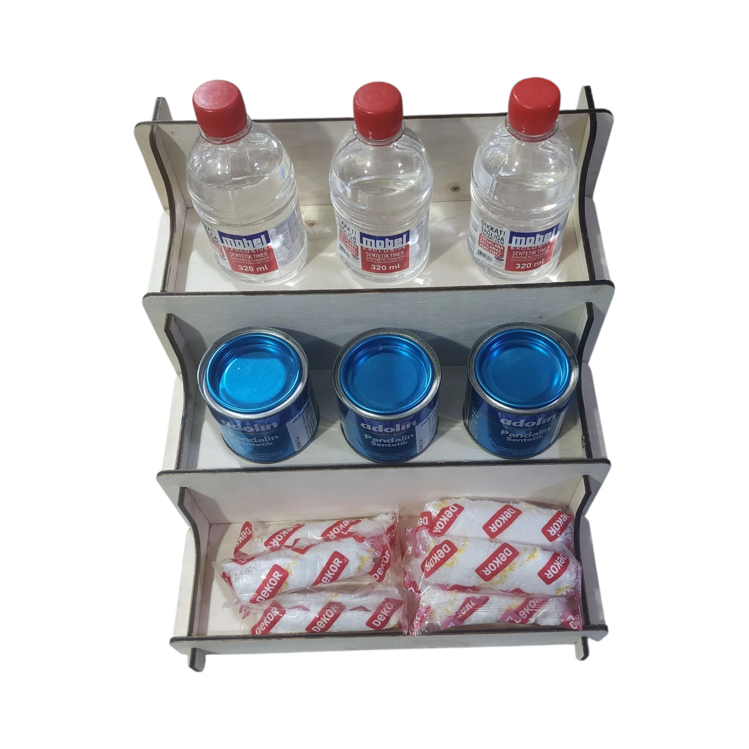 Ahşap Kontrplak Üç Basamaklı Stand