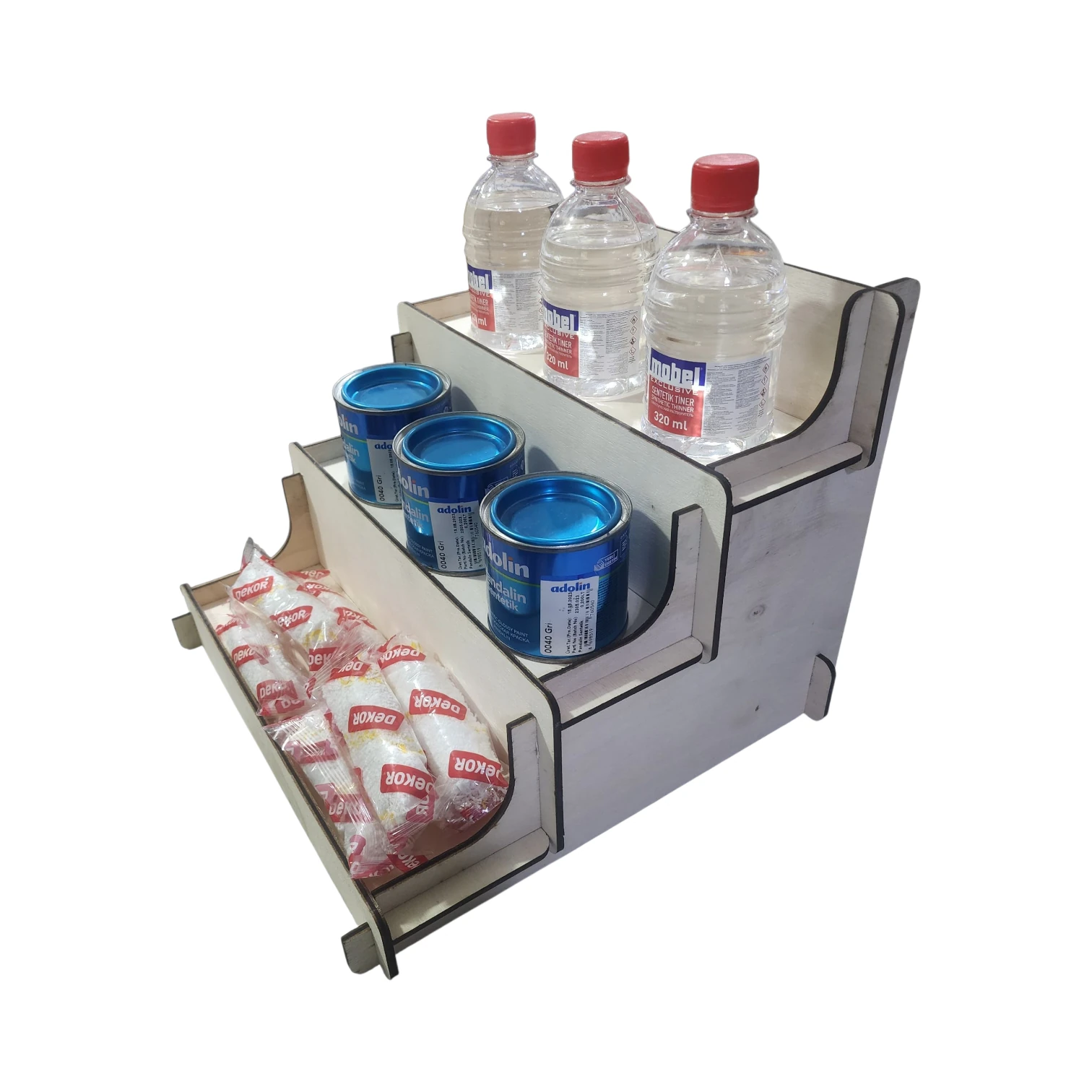 Ahşap Kontrplak Üç Basamaklı Stand 