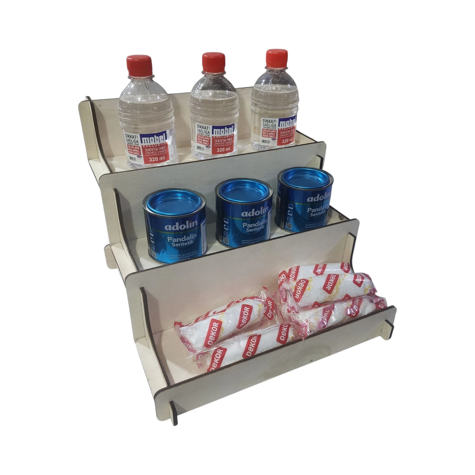 Ahşap Kontrplak Üç Basamaklı Stand