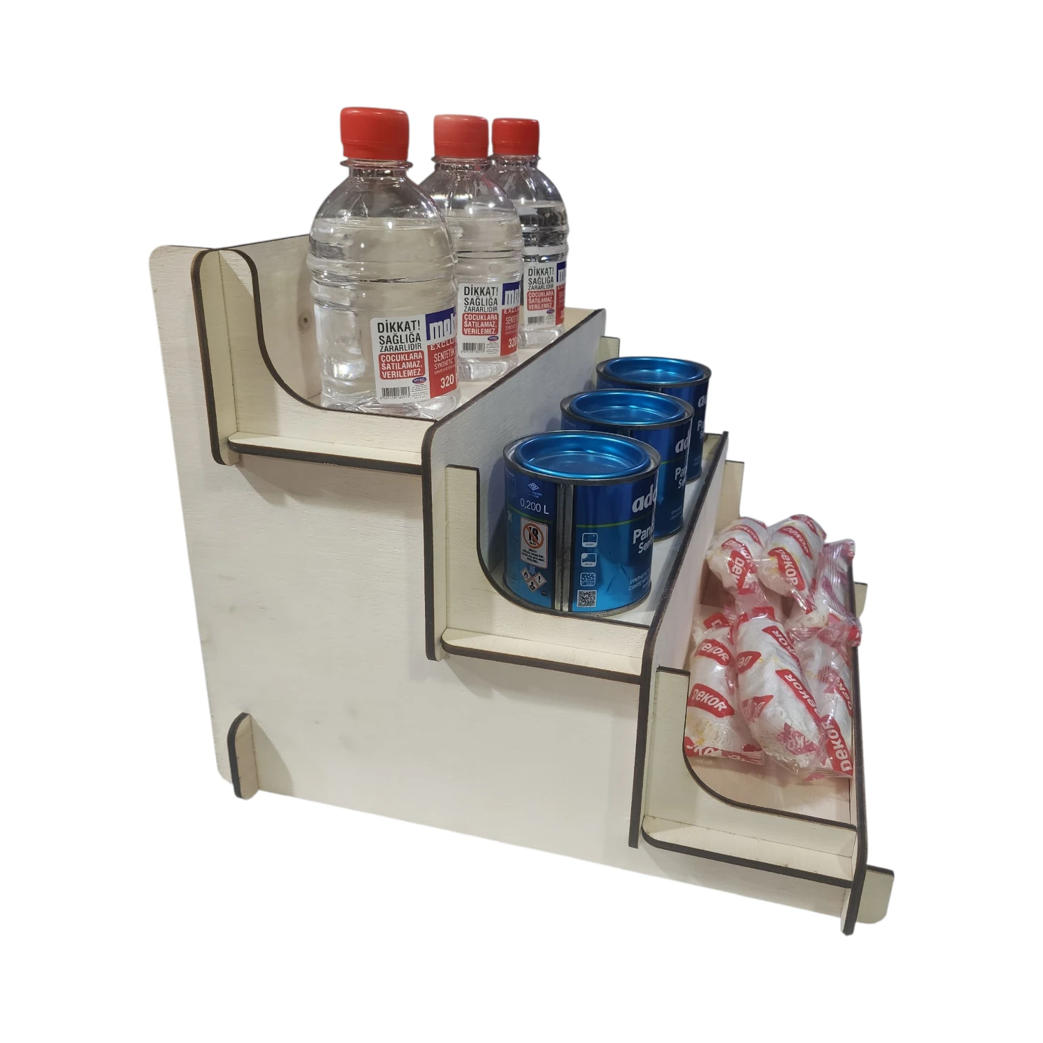 Ahşap Kontrplak Üç Basamaklı Stand