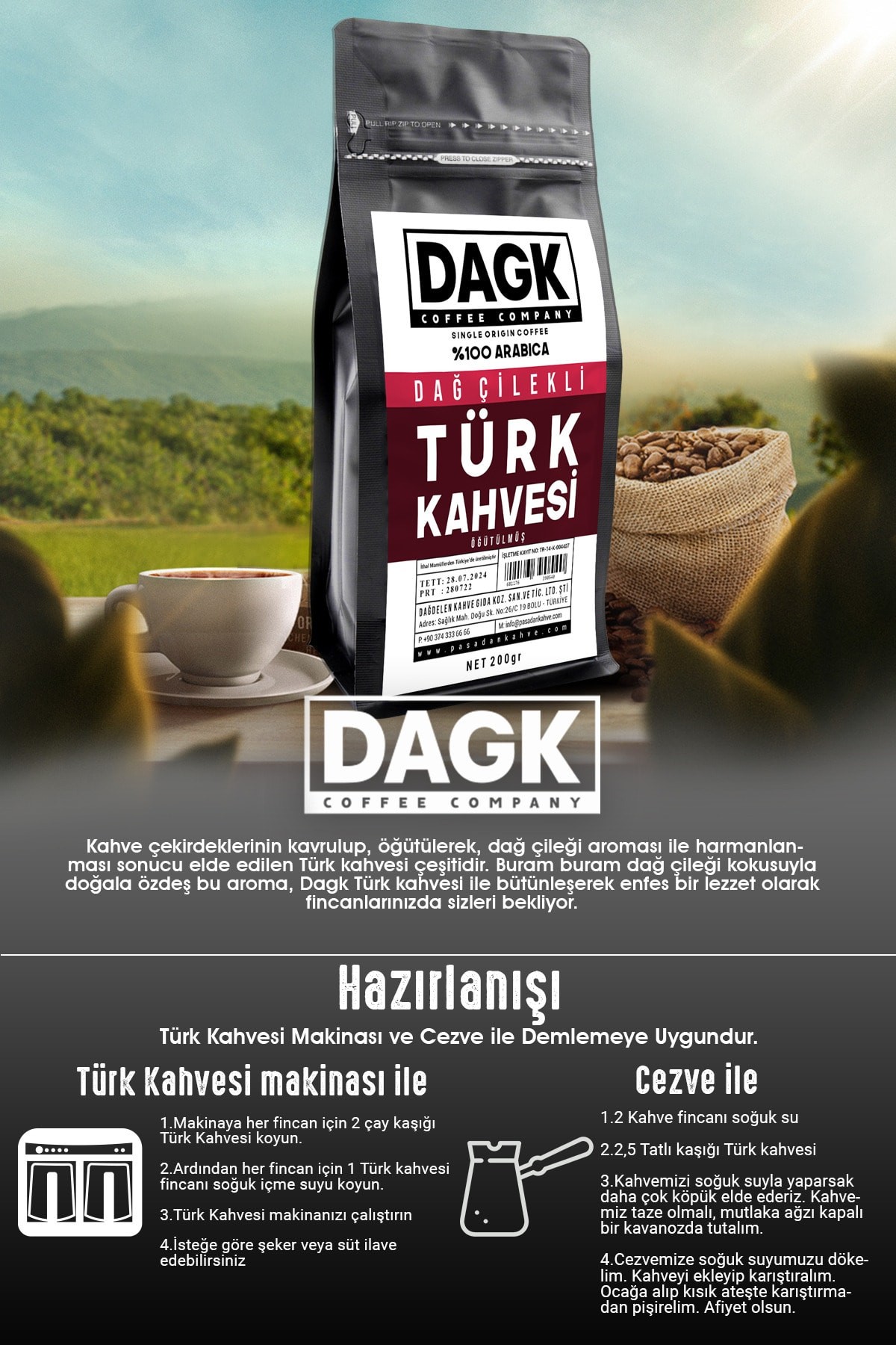 Dağ Çilekli Türk Kahvesi 200 gr (AROMALI)