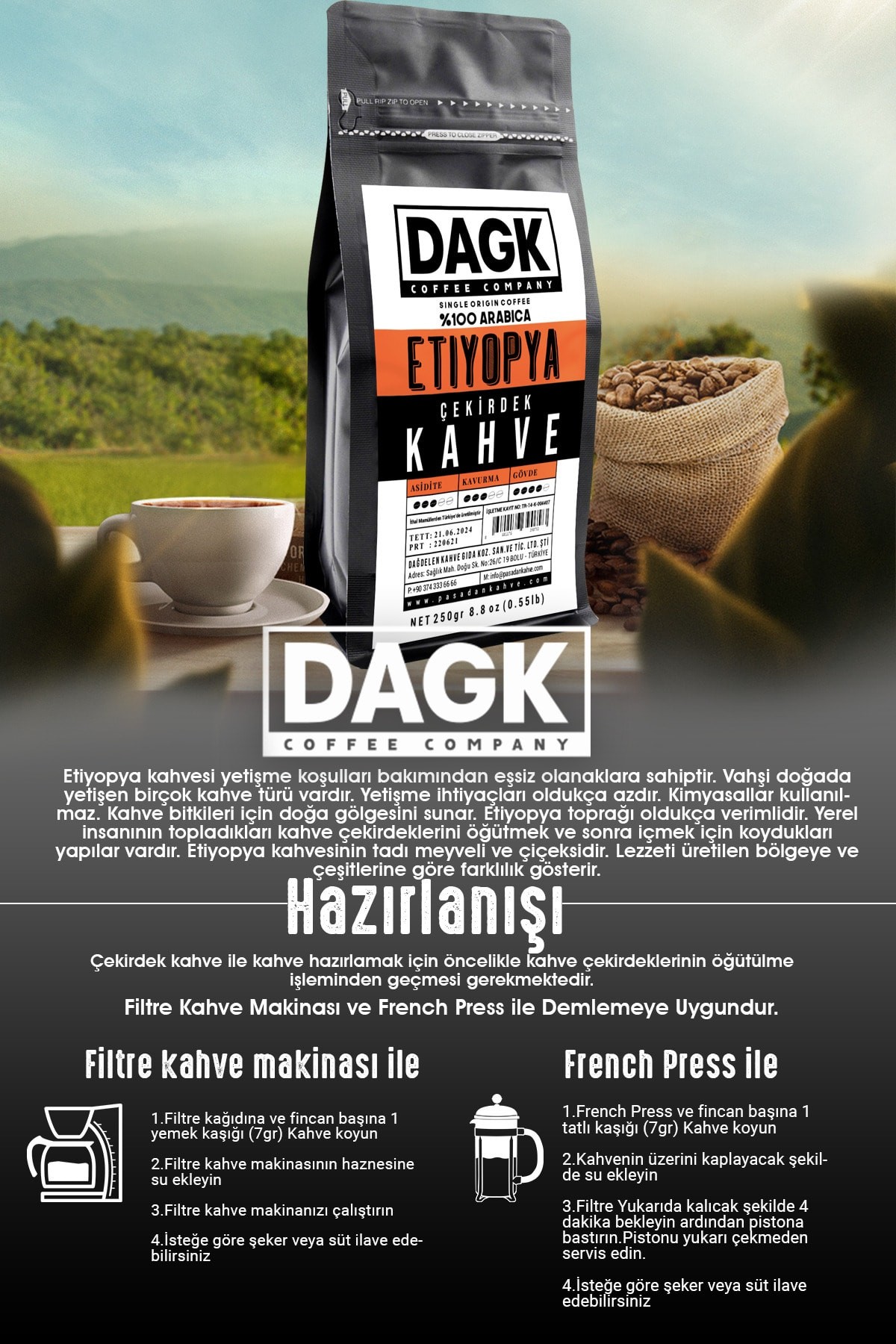 Etiyopya Çekirdek Kahve 250gr