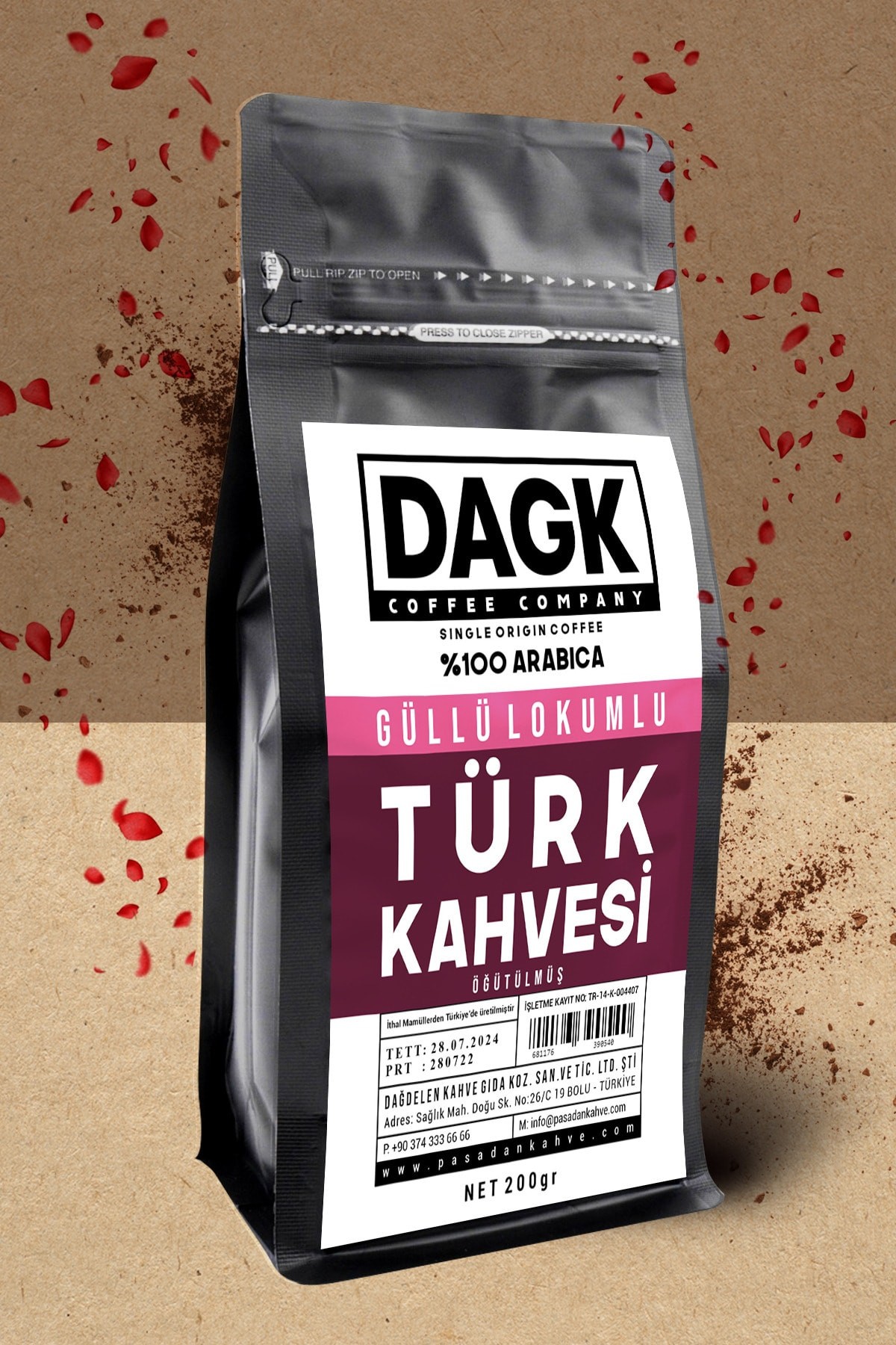 Güllü Lokumlu Türk Kahvesi 200g (AROMALI)