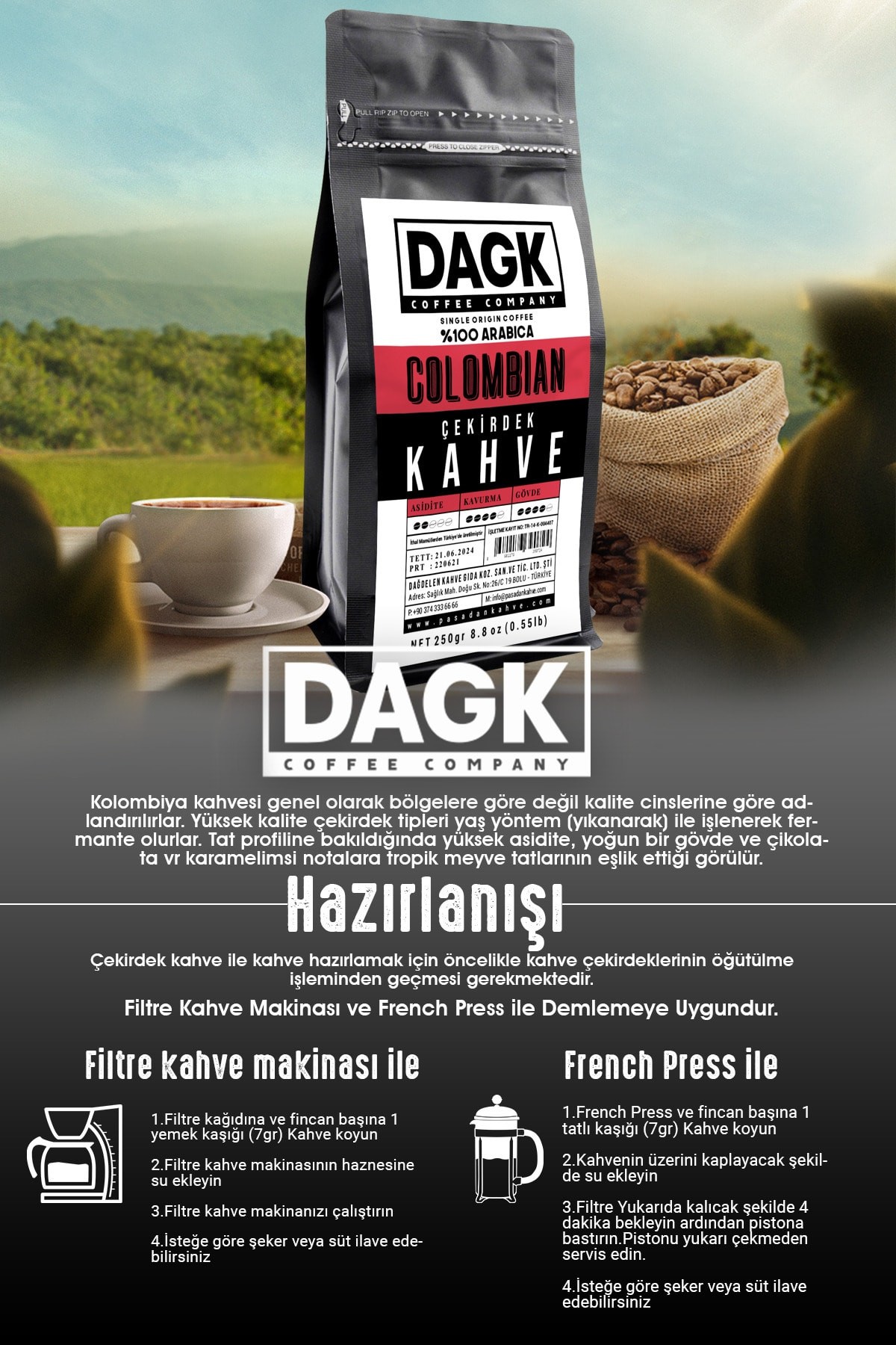 Colombian Çekirdek Kahve 250gr