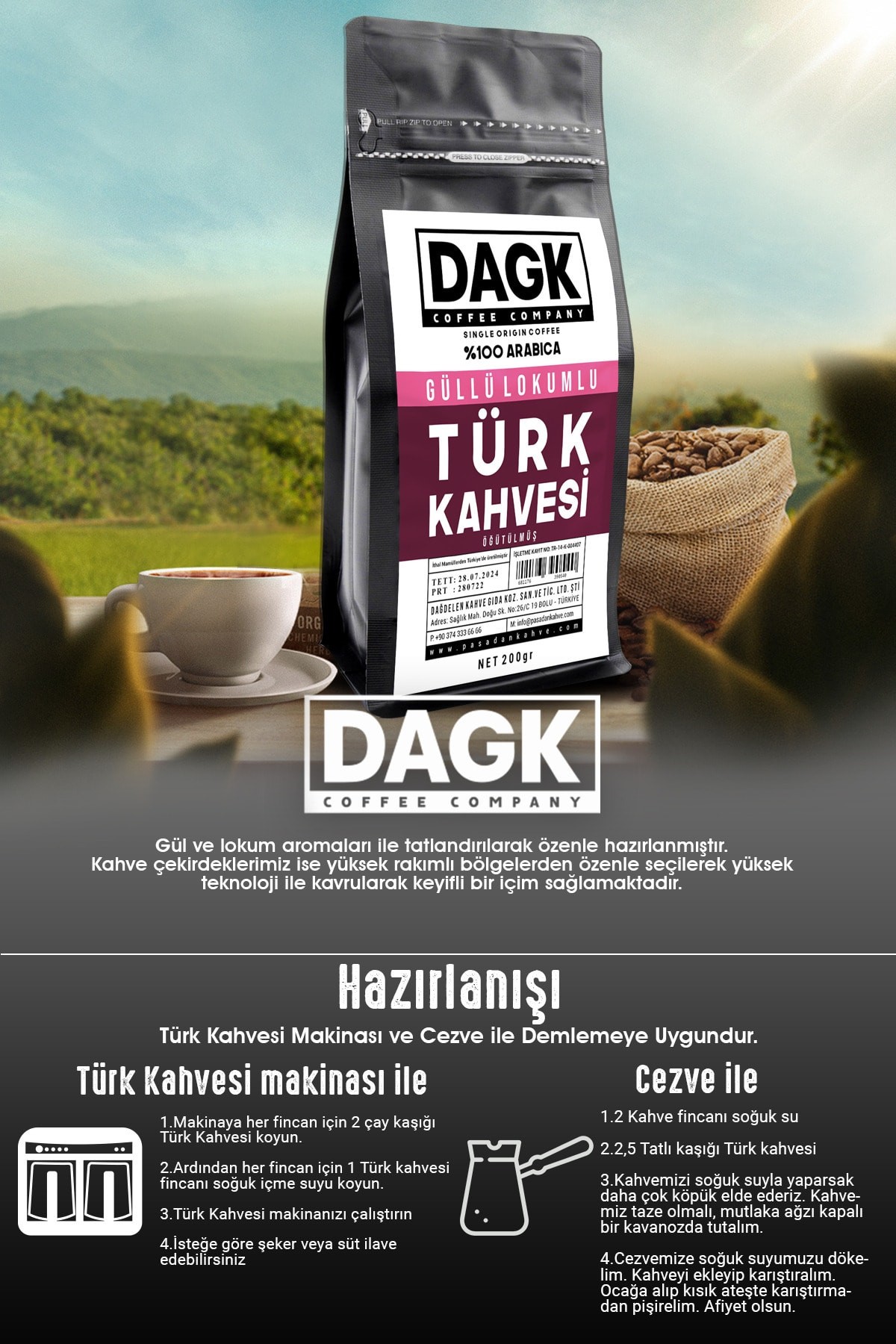 Güllü Lokumlu Türk Kahvesi 200g (AROMALI)