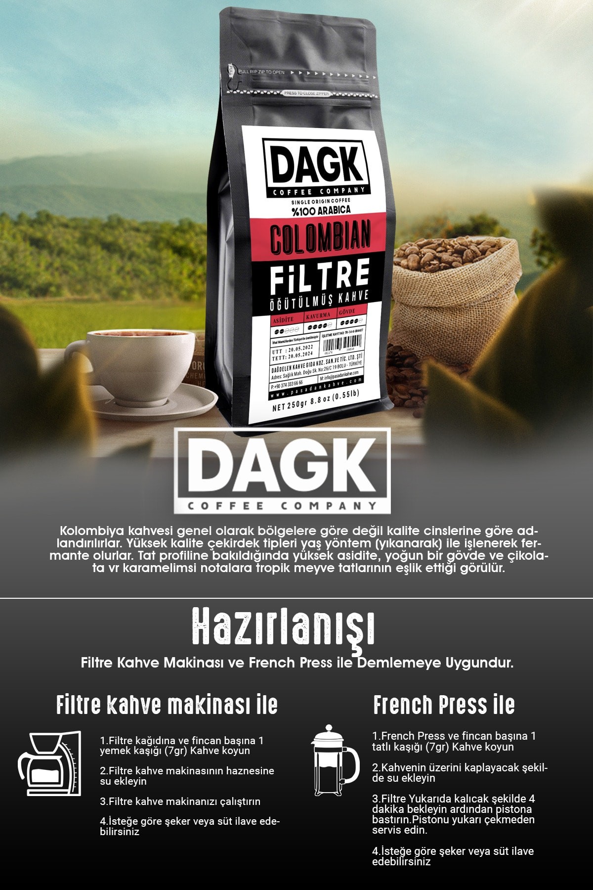 Filtre Kahve Colombian 250gr Öğütülmüş