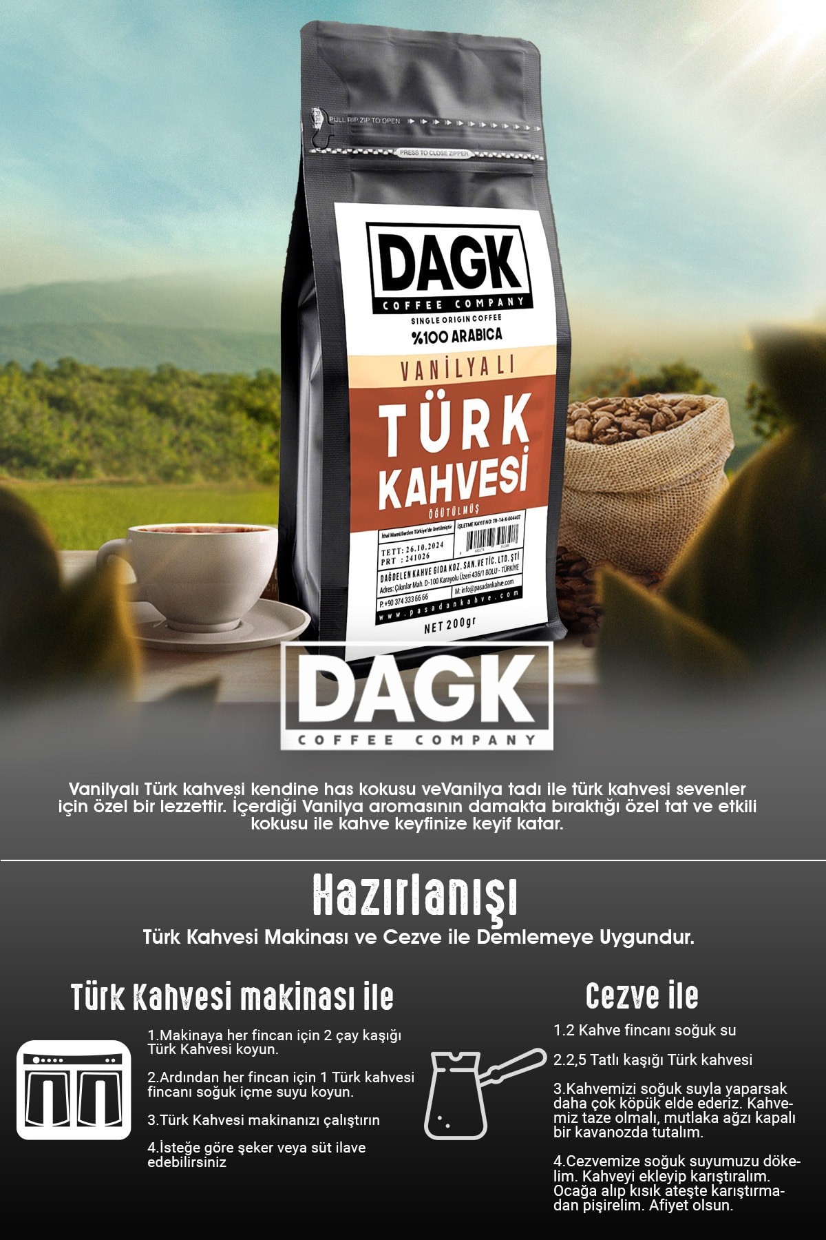 Vanilyalı Türk Kahvesi 200g Öğütülmüş