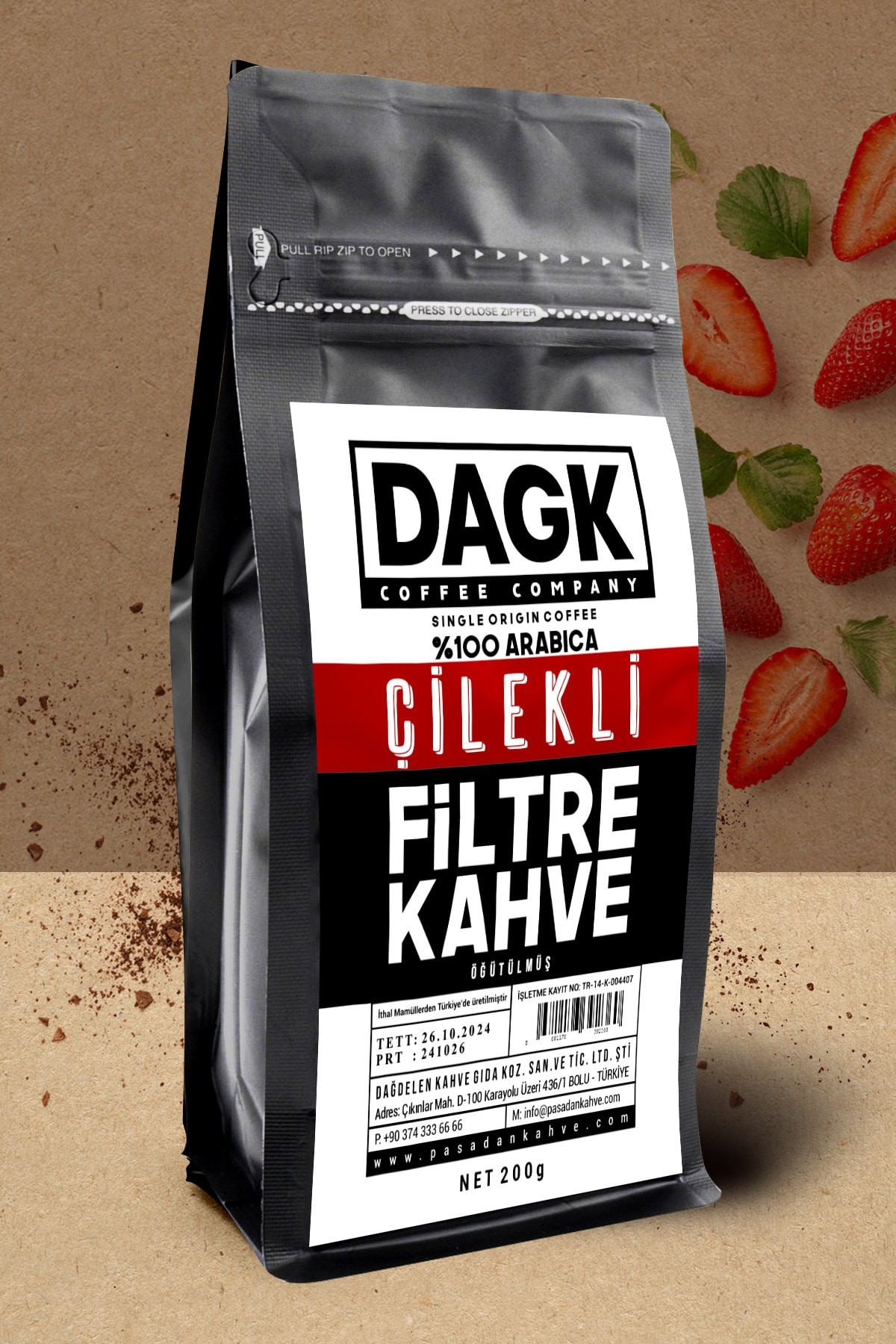 Çilekli Filtre Kahve Öğütülmüş 200g (aromalı)