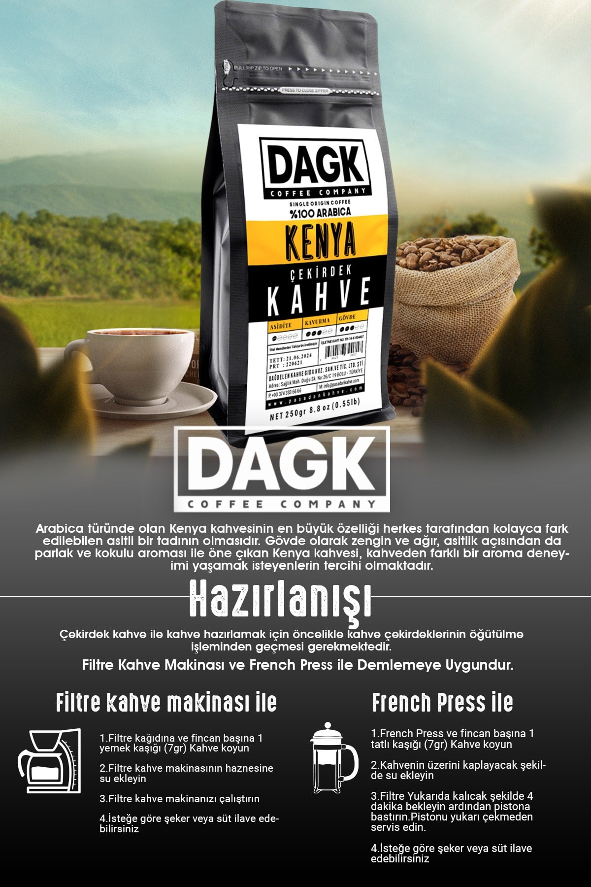 Kenya Çekirdek Kahve 250gr
