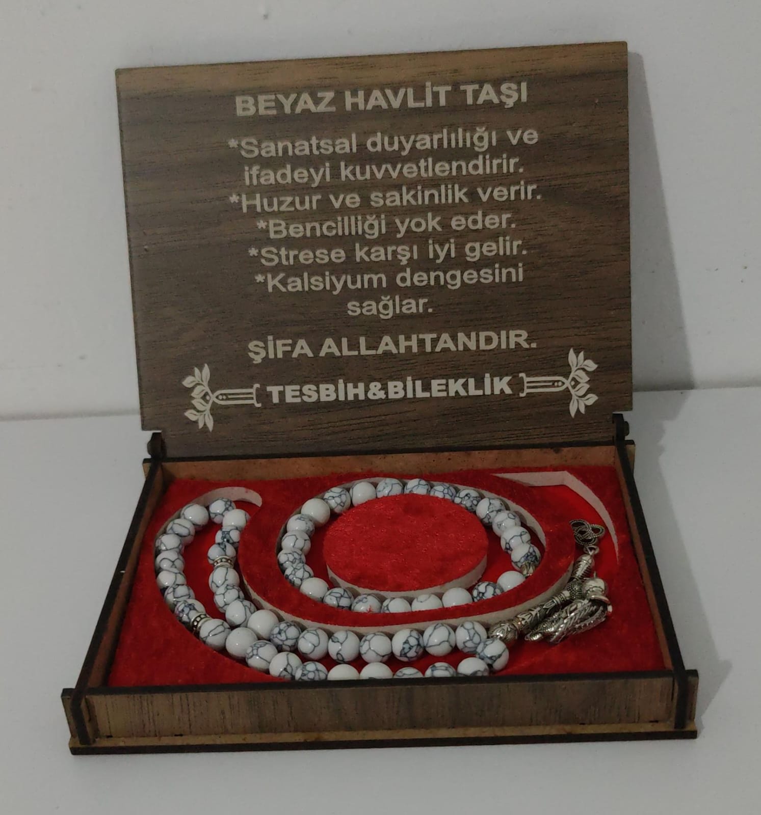 Beyaz Havlit Taşı Tesbih Bileklik Seti