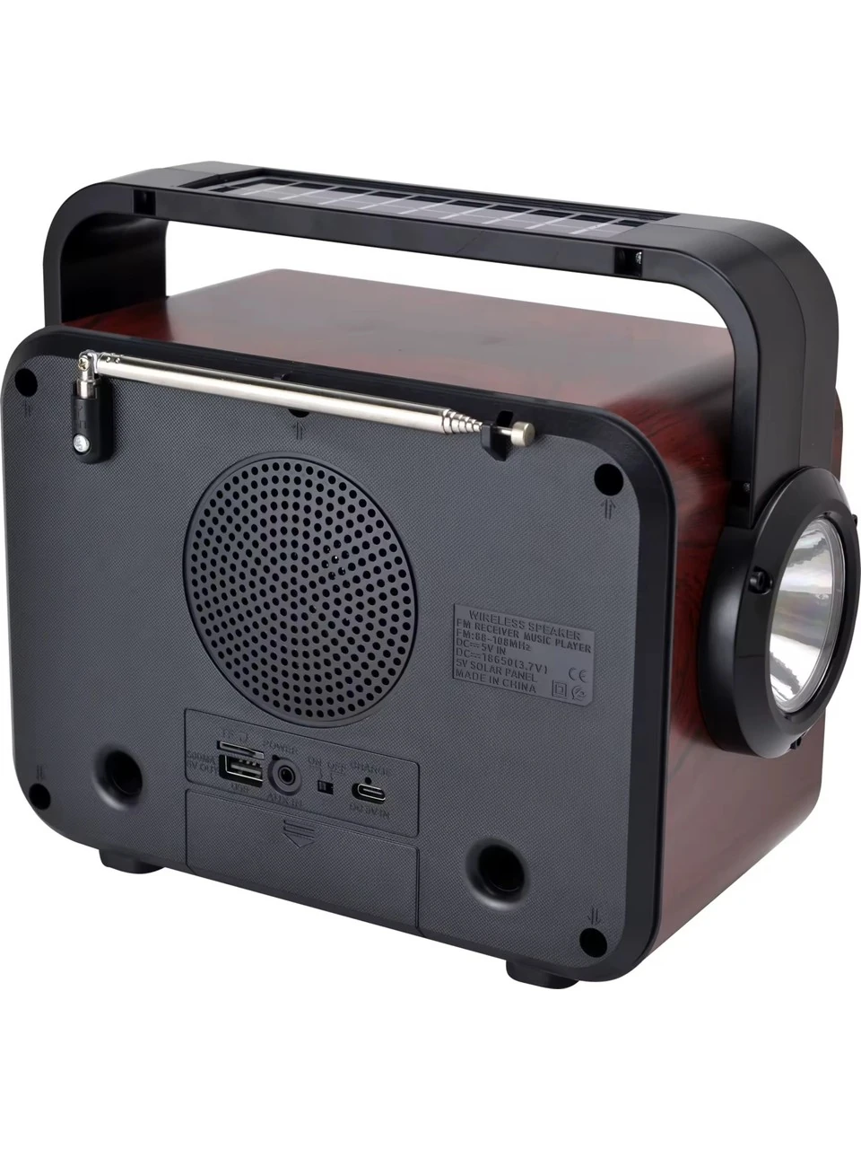 FP-337-S Solar Panelli Şömine Nostaljik Görünümlü Bluetoothlu ve Fenerli Mp3 Çalar Radyo Müzik Kutusu