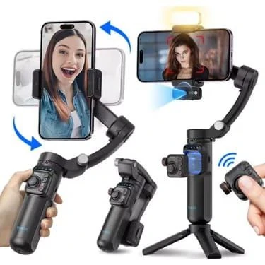 TOKQI M03 3 Eksenli Gimbal Stabilizer (AI Takip + Kablosuz Mikrofon + Işıklı)