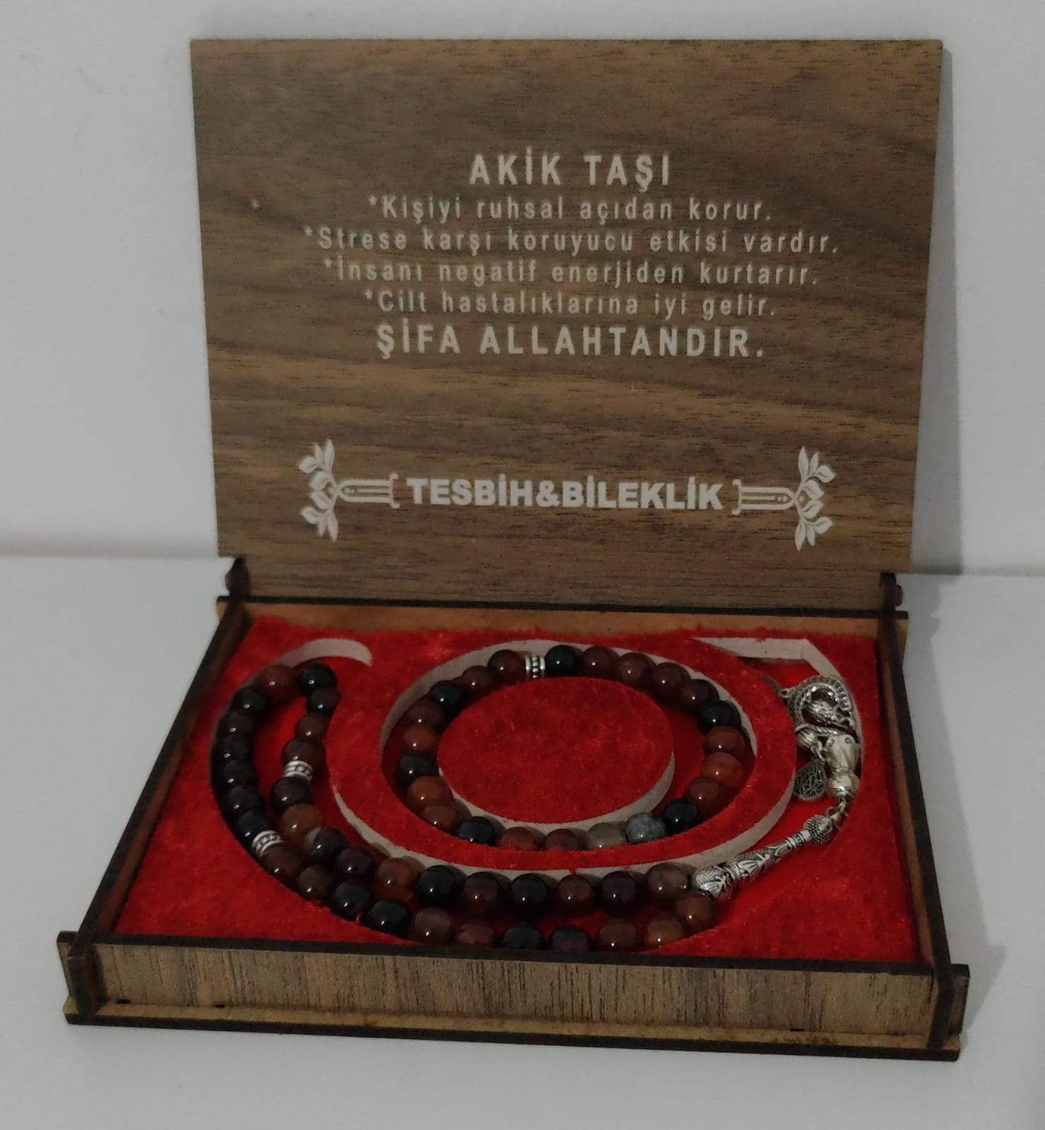 Akik Taşı Tesbih Bileklik Seti