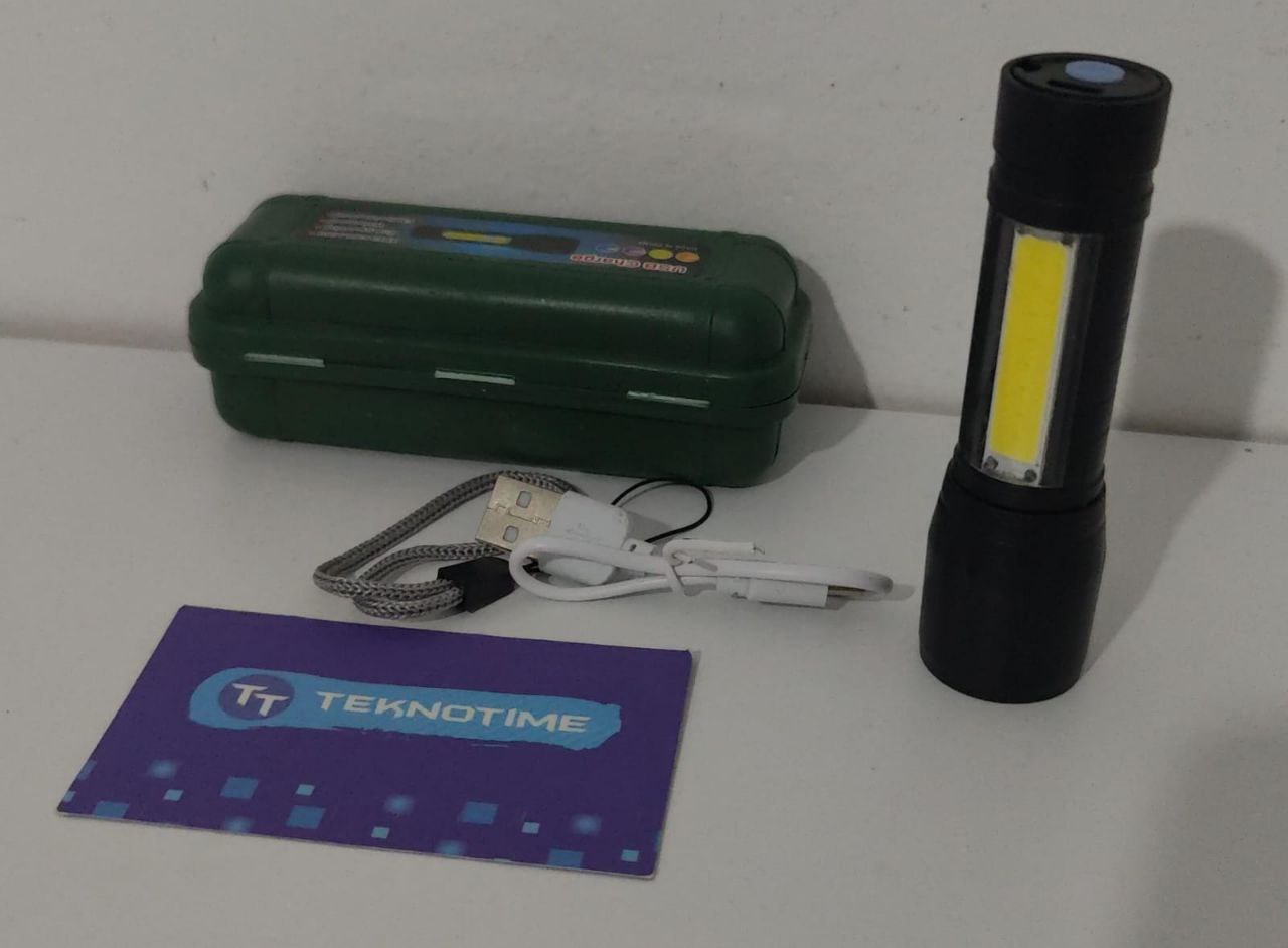 LED USB Şarjlı El Feneri Kutulu Kamp Feneri Avcılık Fener
