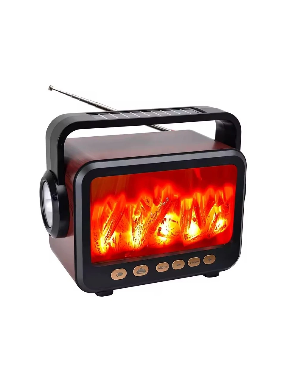 FP-337-S Solar Panelli Şömine Nostaljik Görünümlü Bluetoothlu ve Fenerli Mp3 Çalar Radyo Müzik Kutusu