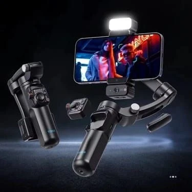 TOKQI M03 3 Eksenli Gimbal Stabilizer (AI Takip + Kablosuz Mikrofon + Işıklı)