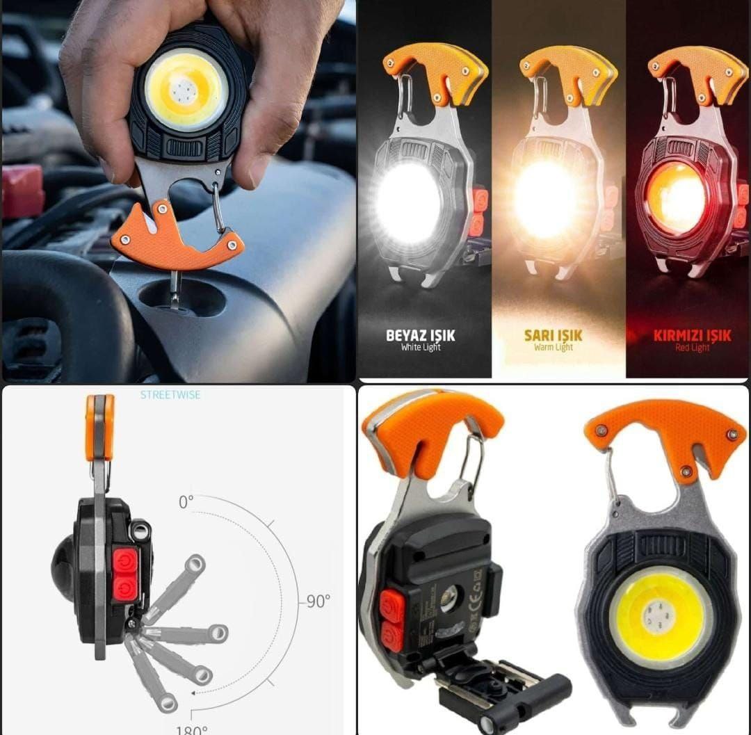 Kamp Feneri Çok Fonksiyonlu Fener Anahtarlık Usb Çakmaklı Cam Kırıcı Kemer Kesici Açacak