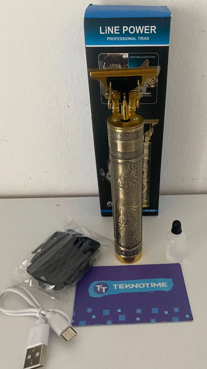  Saç Sakal Kesme Traş Makinası Şarjlı Gold Ejderha Motifli T Jiletli Sıfır Kesim Imkanı Traş Makinası