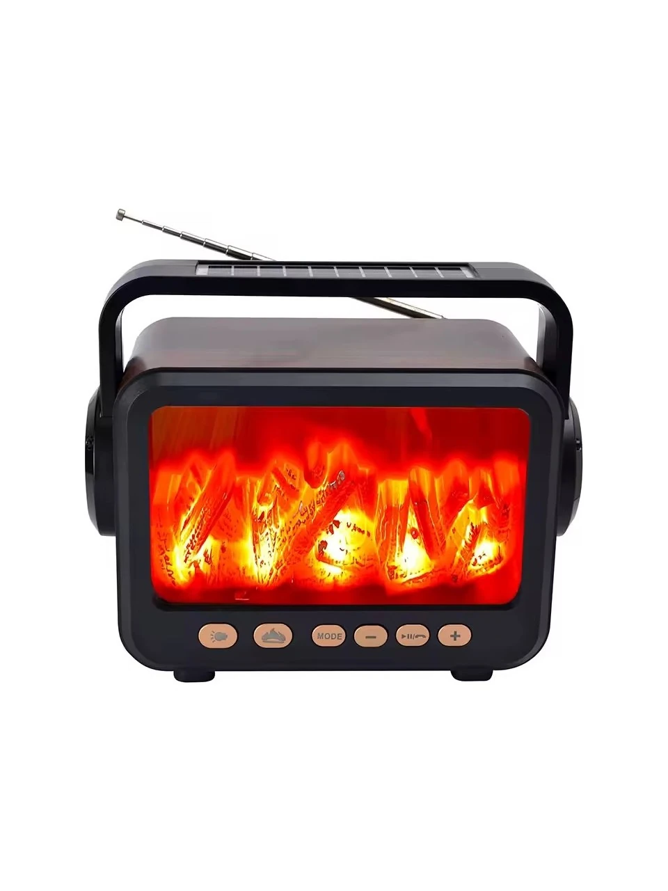 FP-337-S Solar Panelli Şömine Nostaljik Görünümlü Bluetoothlu ve Fenerli Mp3 Çalar Radyo Müzik Kutusu