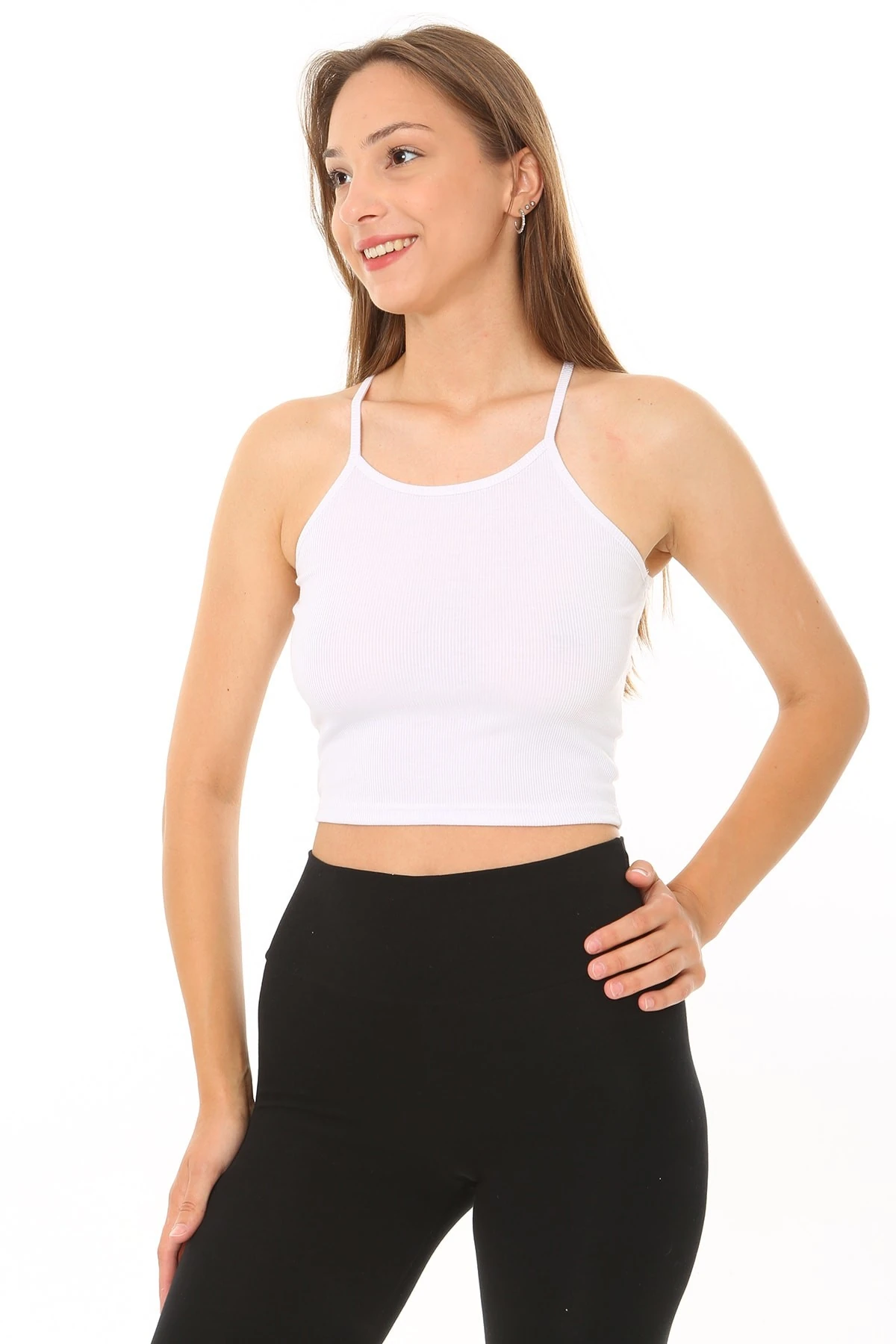 Kadın Ip Askılı Crop Top Kaşkorse Fitilli Kumaş