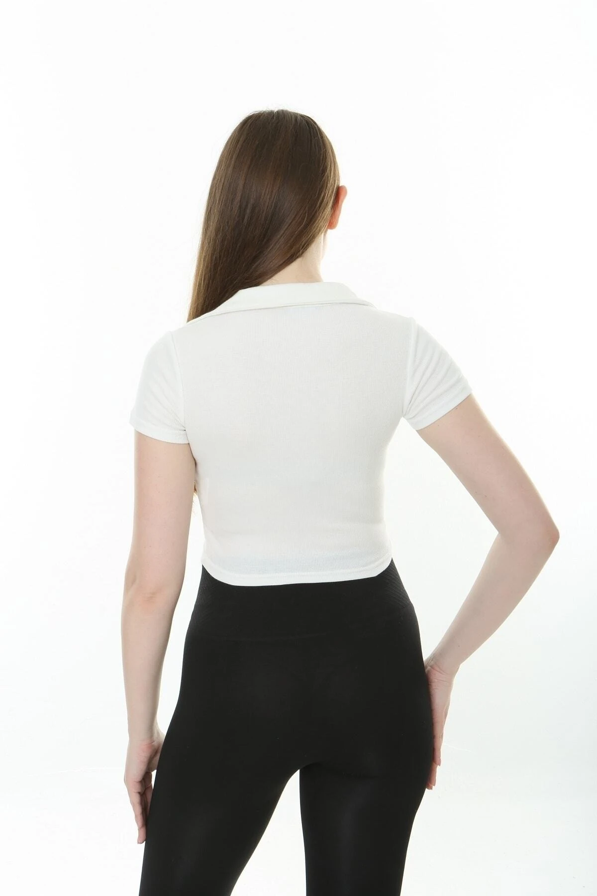 KADIN POLO YAKA CROP ,FİTİLLİ KAŞKORSE CROP T-SHIRT