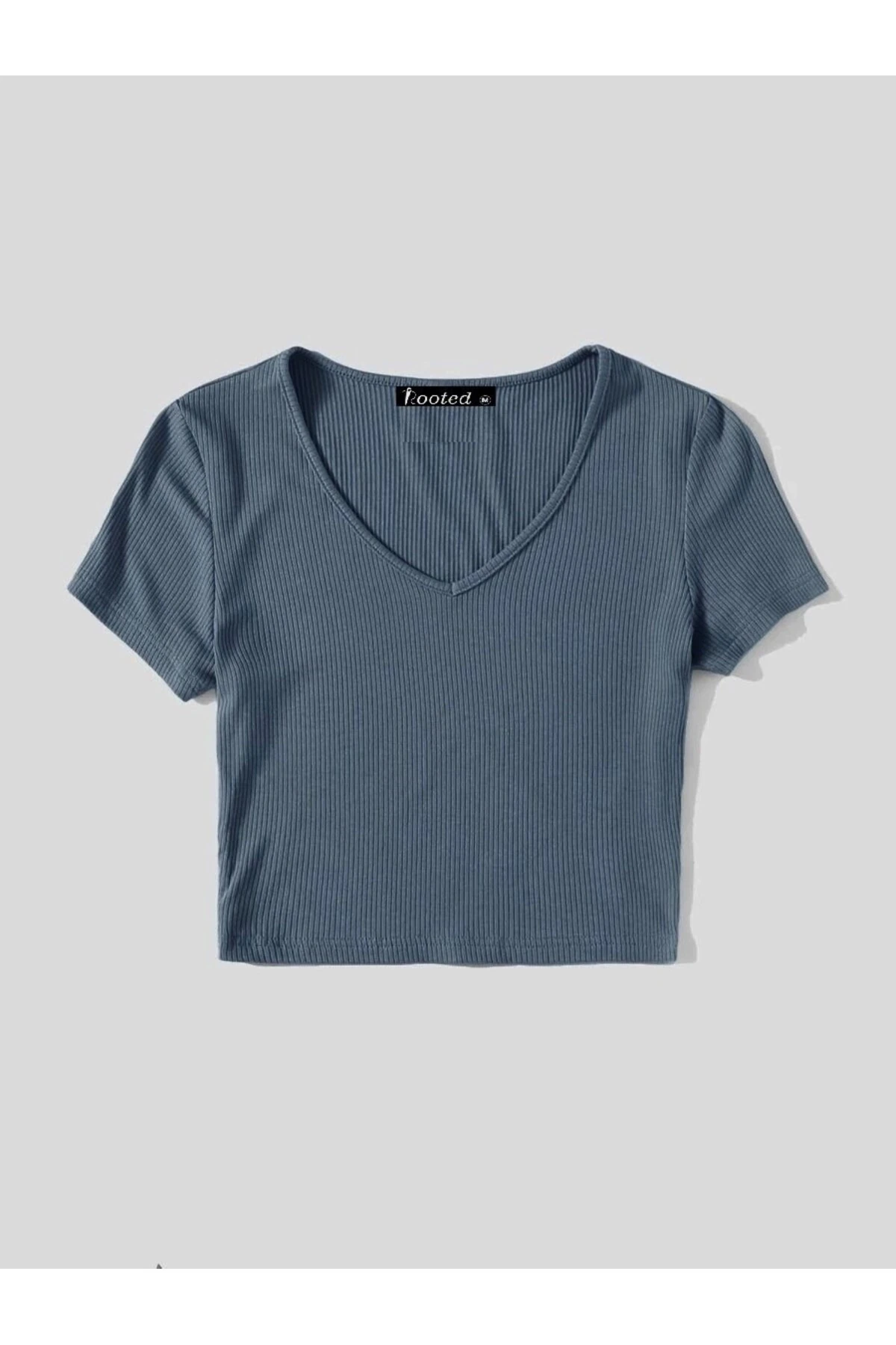Kadın Basic Crop V Yaka Kaşkorse T-shirt