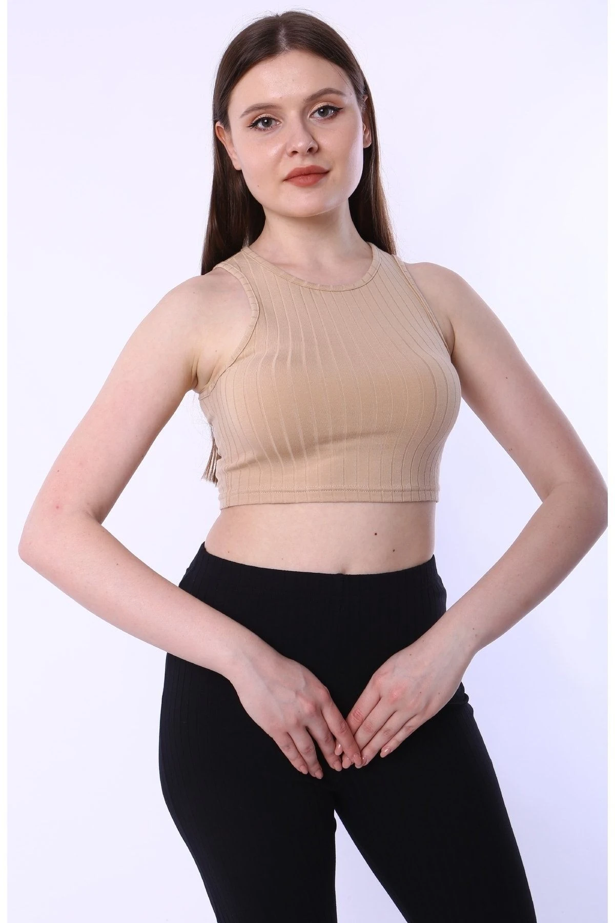 Geniş Çizgili Kolsuz Kaşkorse Bluz