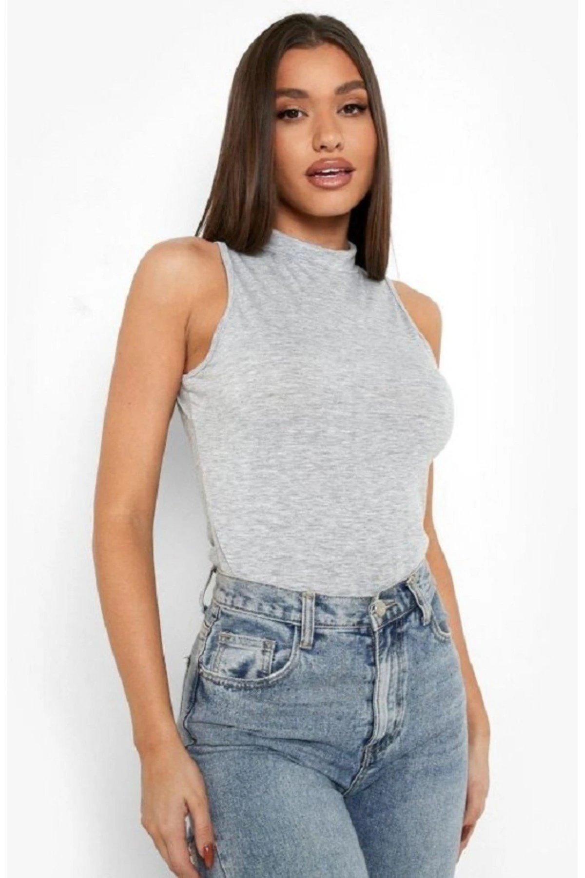 KADIN YARIM BALIKÇI YAKA KOLSUZ BLUZ -RİBANA KUMAŞ