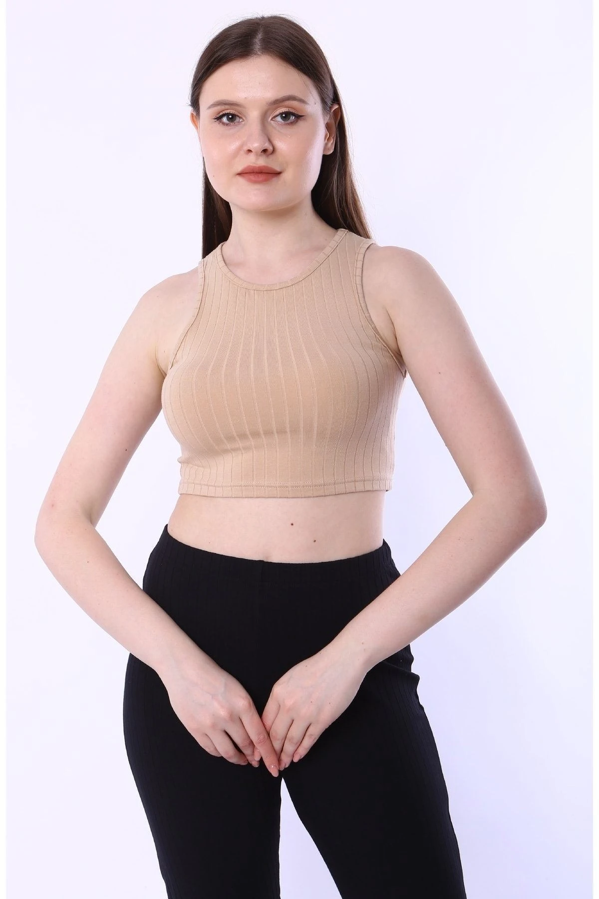 Geniş Çizgili Kolsuz Kaşkorse Bluz