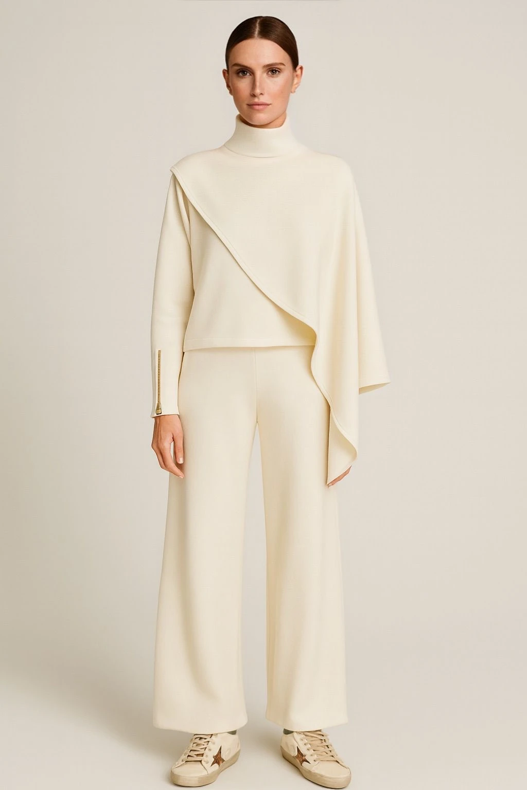 TAKIM Pelerin detaylı bluz pantolon takım premium kumaş