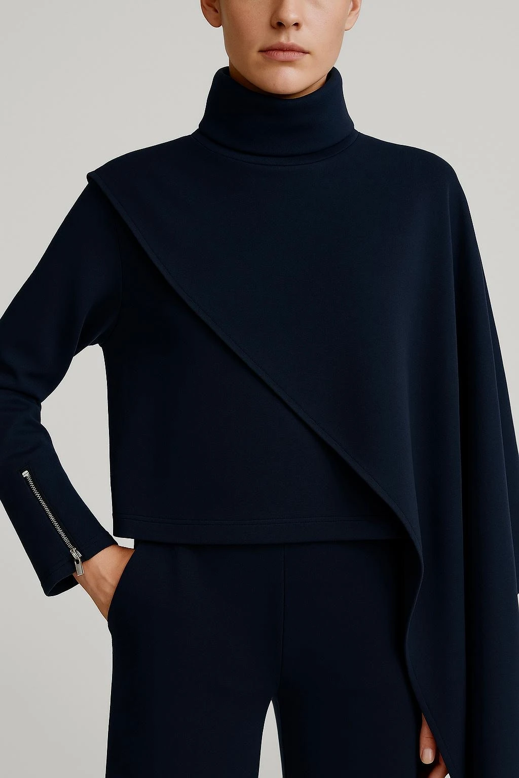 TAKIM Pelerin detaylı bluz pantolon takım premium kumaş