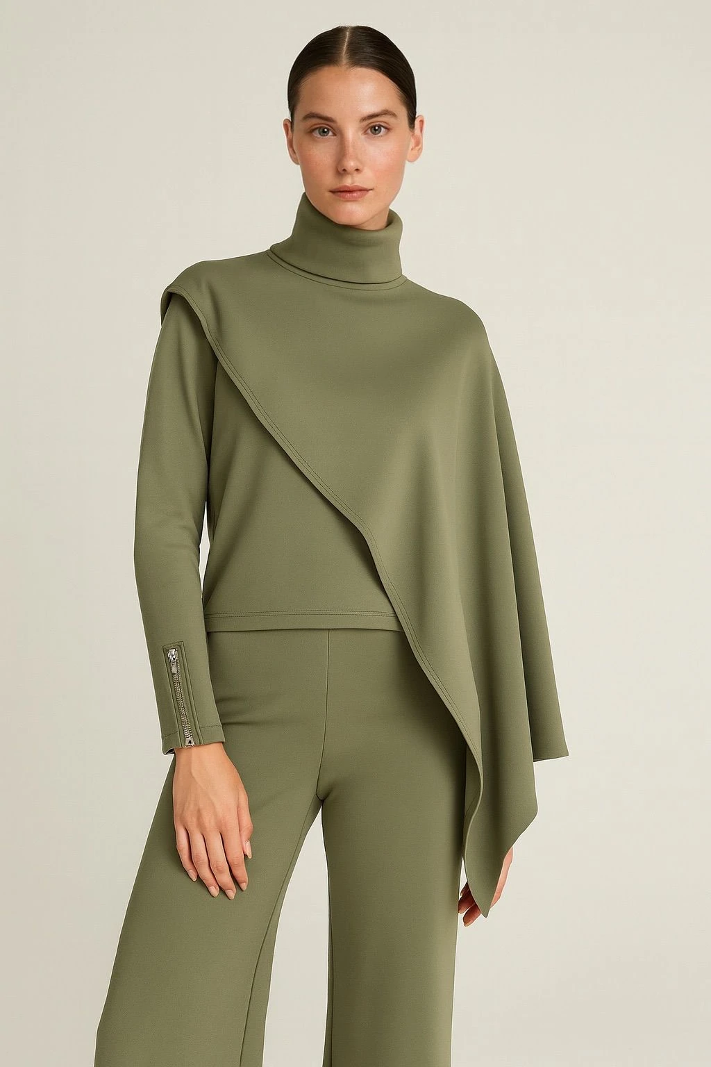 TAKIM Pelerin detaylı bluz pantolon takım premium kumaş