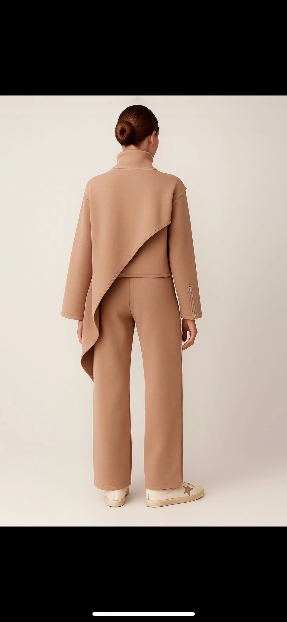 Pelerin detaylı bluz premium kumaş bej