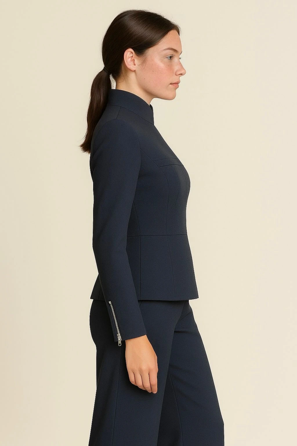 Belden oturtmalı bluz fermuar detaylı füme