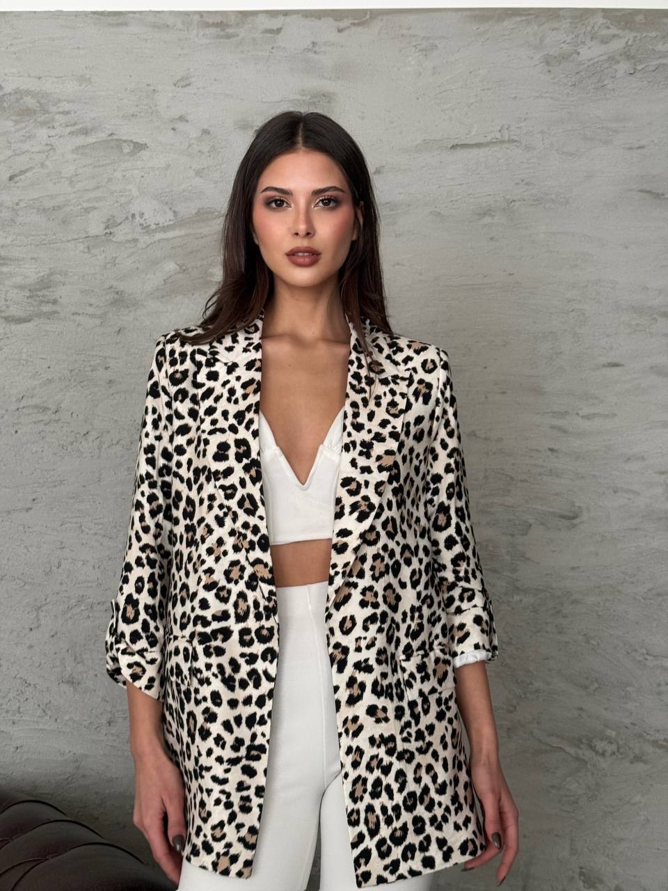 Leopar katlanır kol ceket
