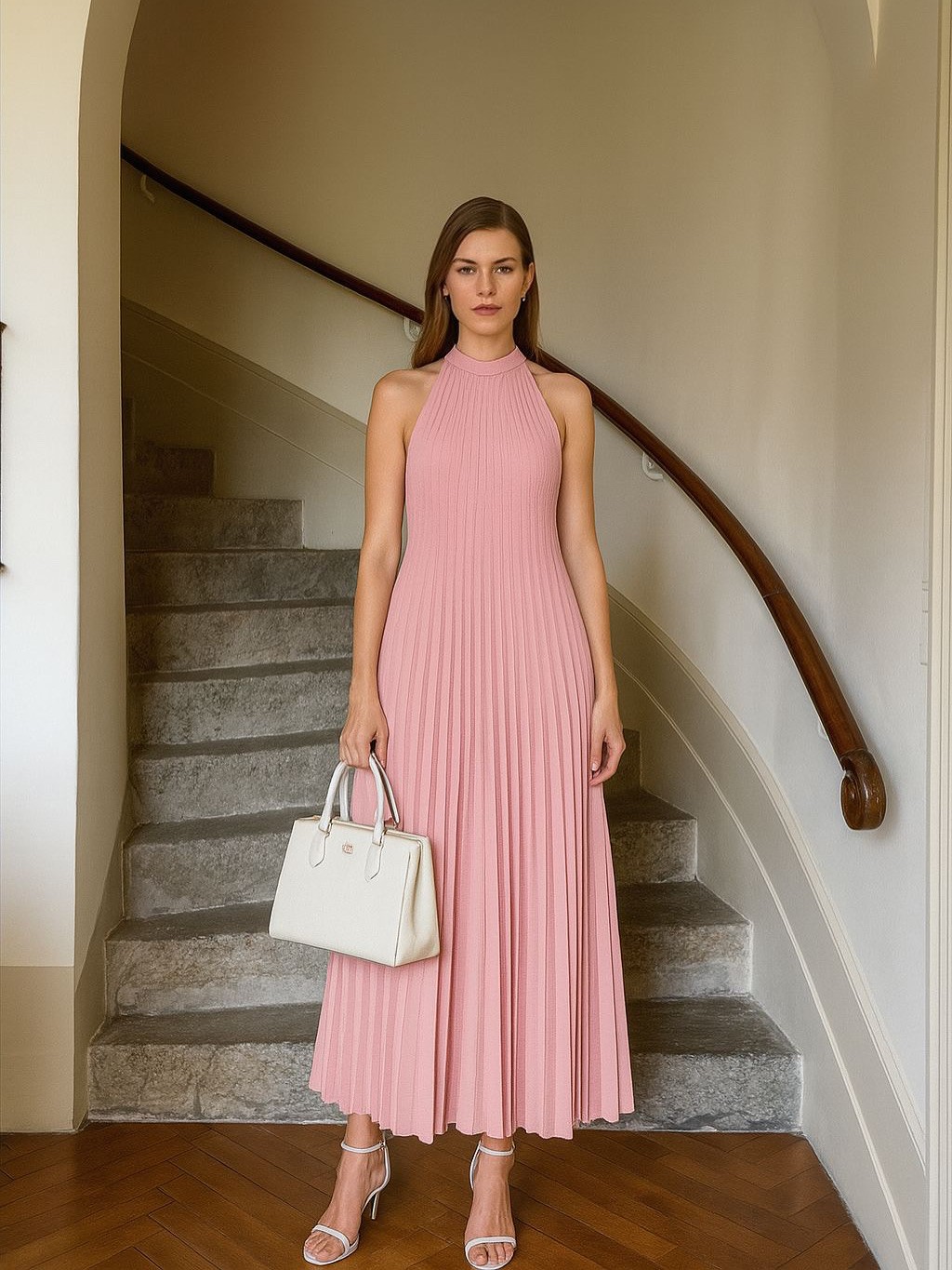 pileli elbise pembe