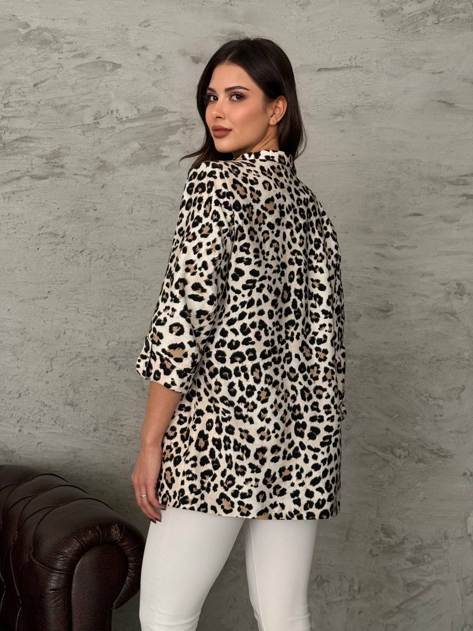 Leopar katlanır kol ceket