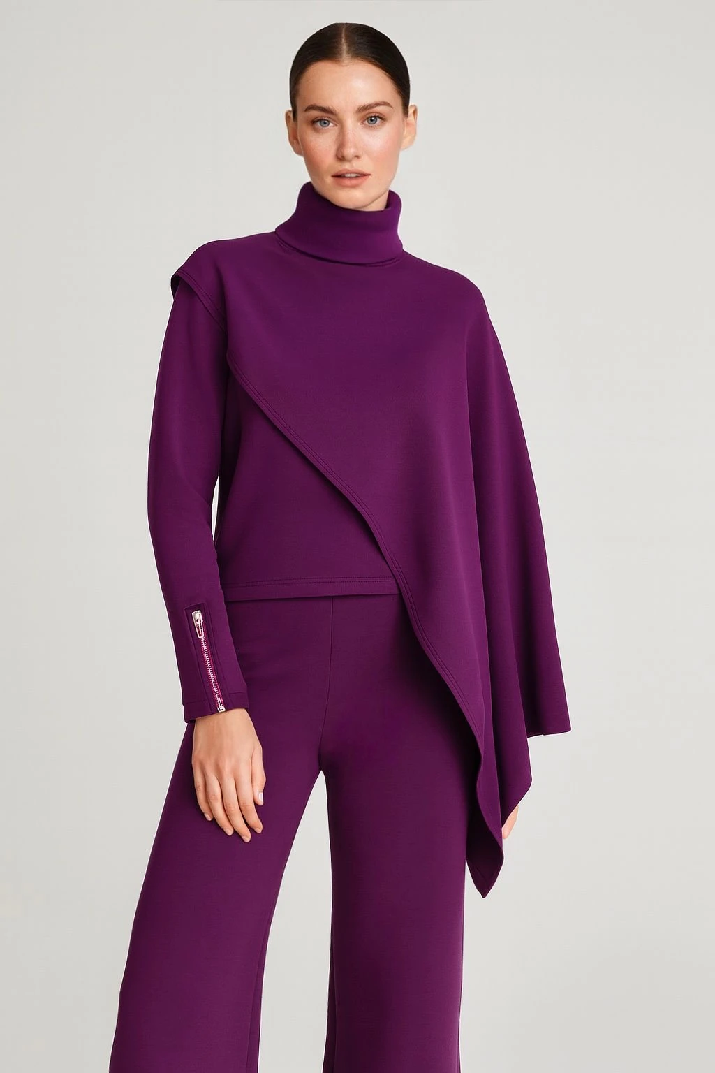 Pelerin detaylı bluz premium kumaş mor
