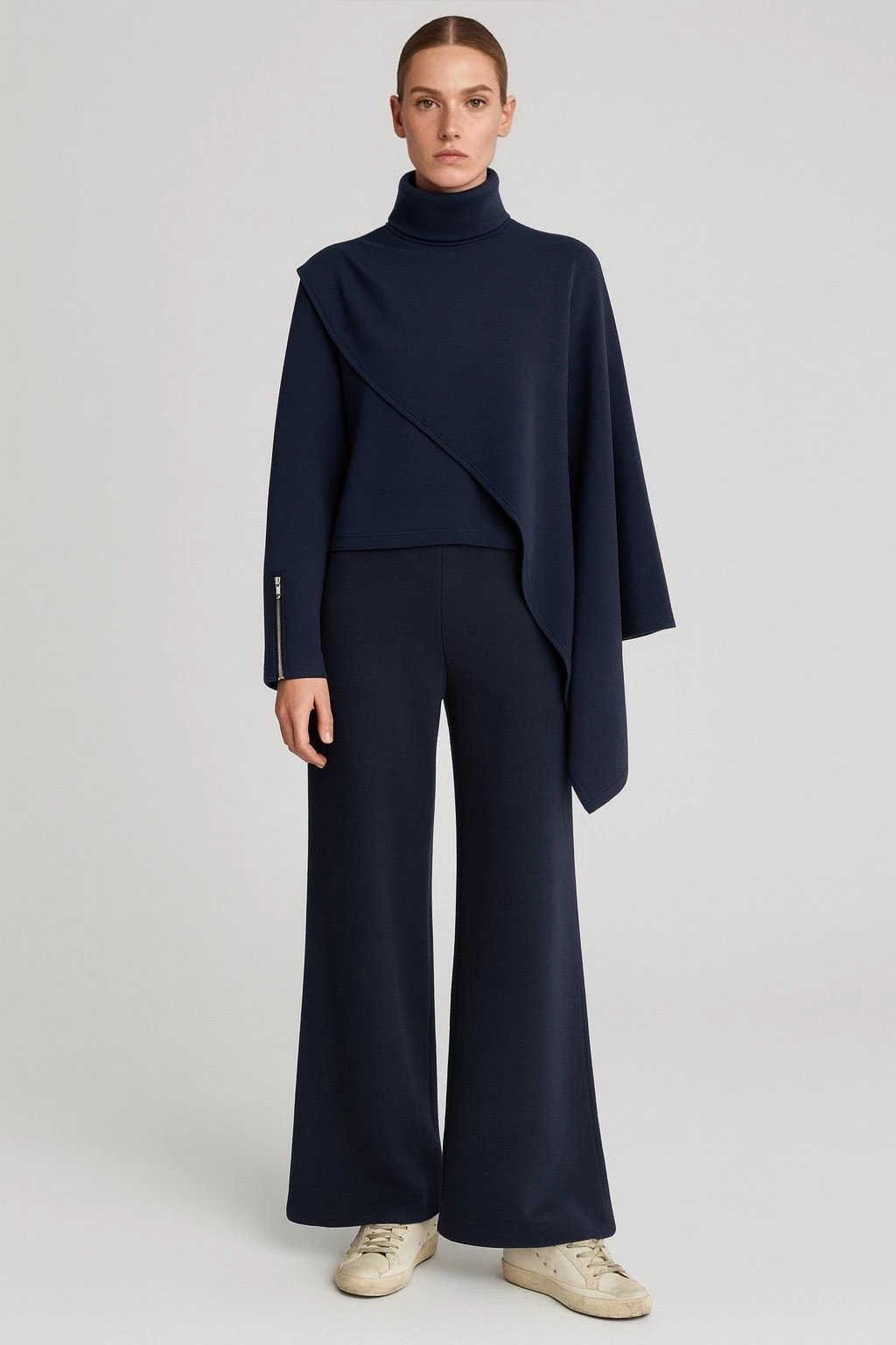 TAKIM Pelerin detaylı bluz pantolon takım premium kumaş